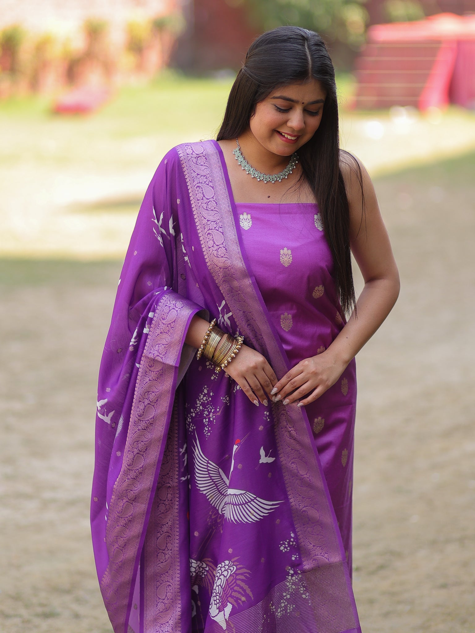 Banarasi Salwar Kameez with Printed Dupatta- Purple