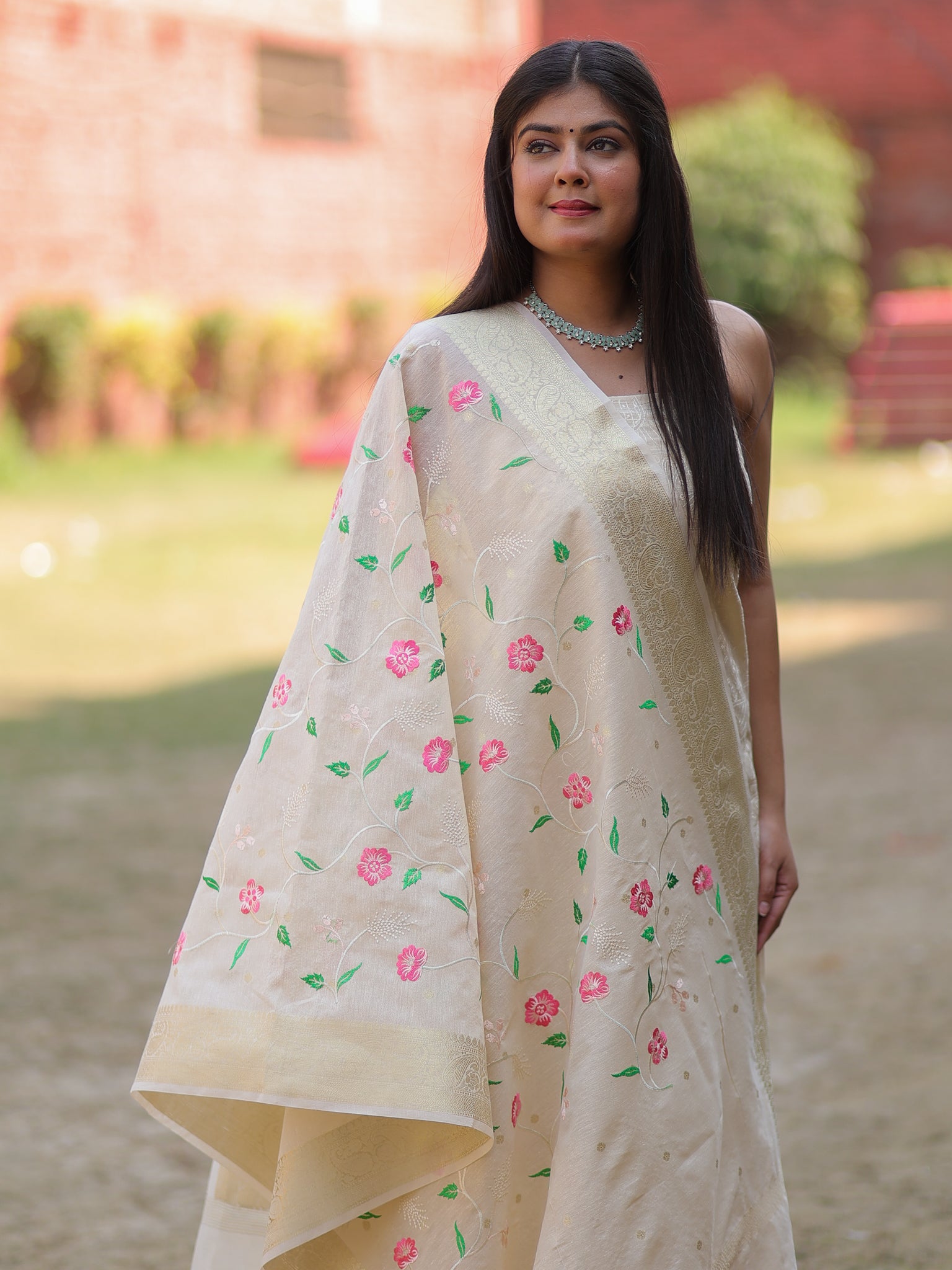 Banarasi Embroidered Salwar Kameez with Duppata- White