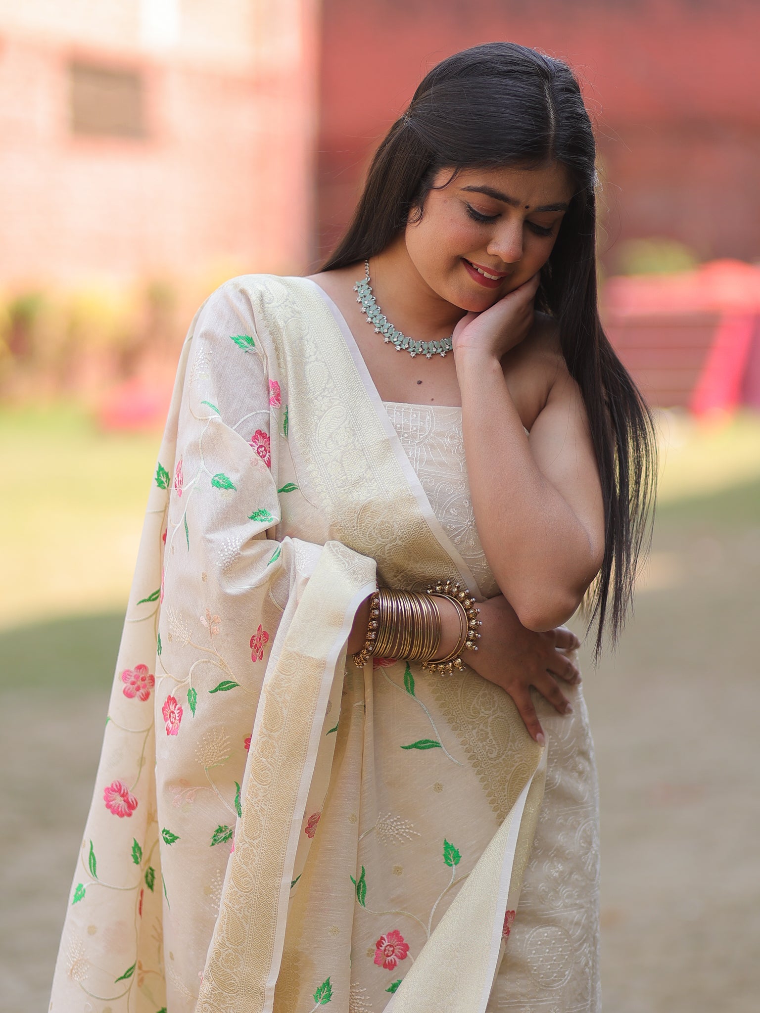Banarasi Embroidered Salwar Kameez with Duppata- White