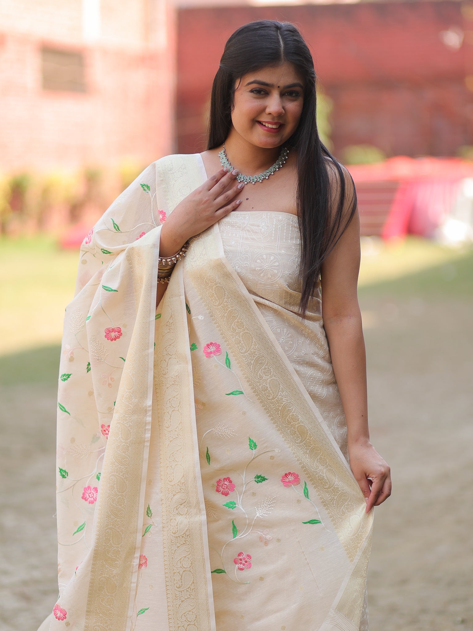 Banarasi Embroidered Salwar Kameez with Duppata- White