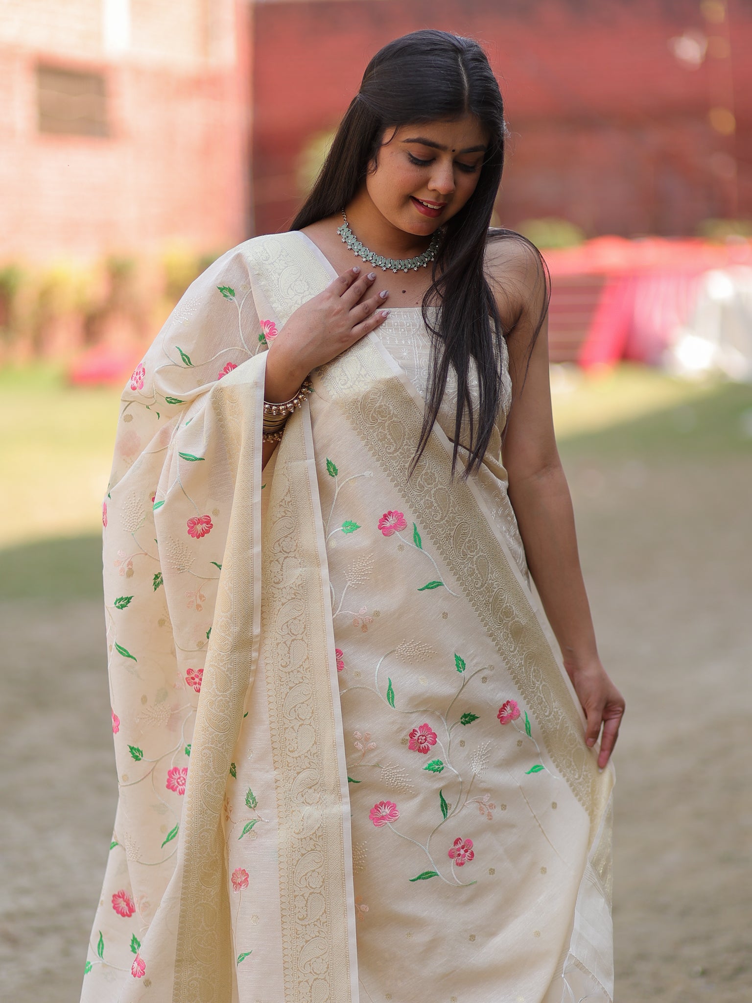 Banarasi Embroidered Salwar Kameez with Duppata- White