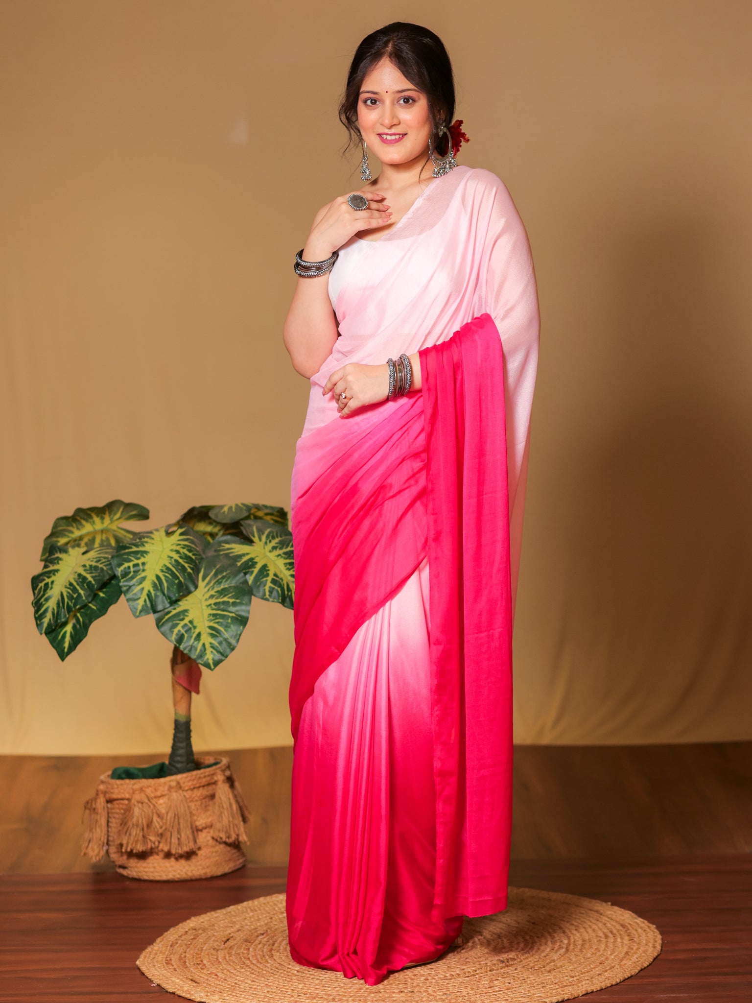 Shaded Chiffon Saree- Pink