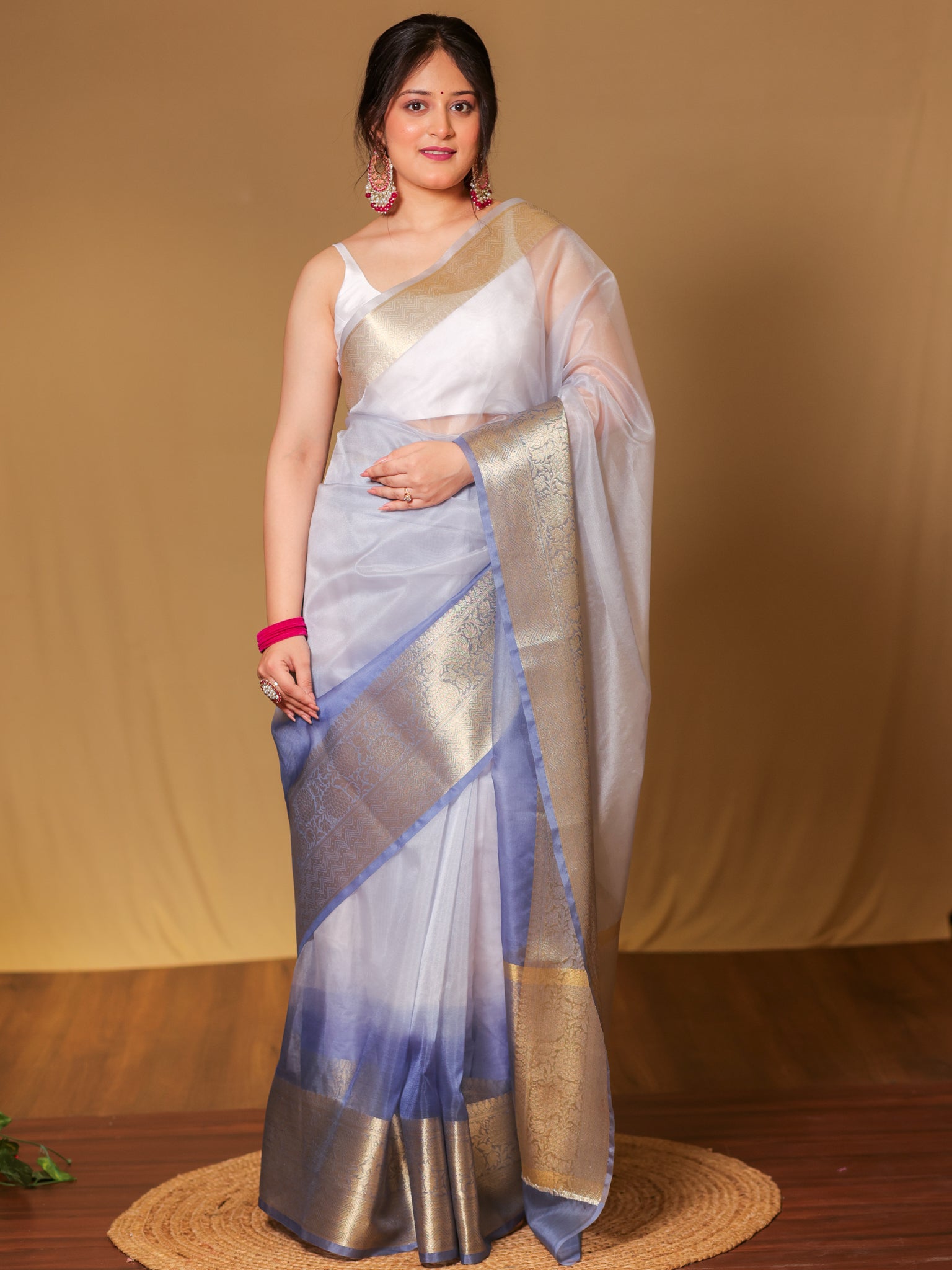 Banarasi Dual shade Organza Saree With Zari Weaving Border- Grey