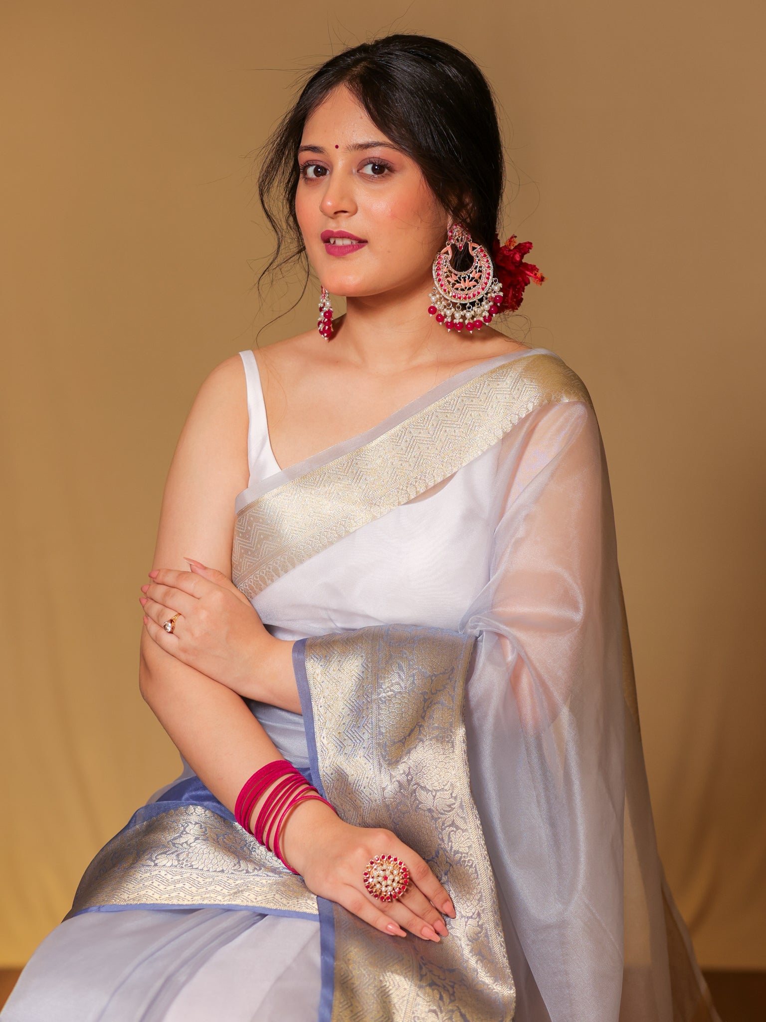 Banarasi Dual shade Organza Saree With Zari Weaving Border- Grey
