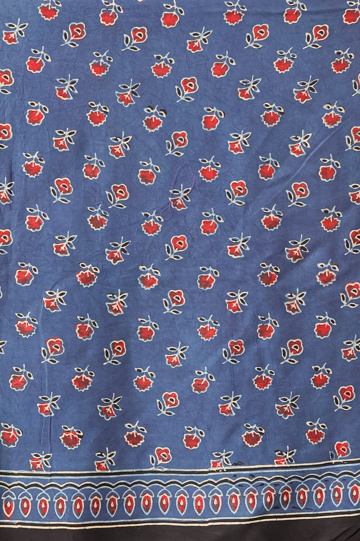 Blue Floral Ajrakh Modal Silk Saree