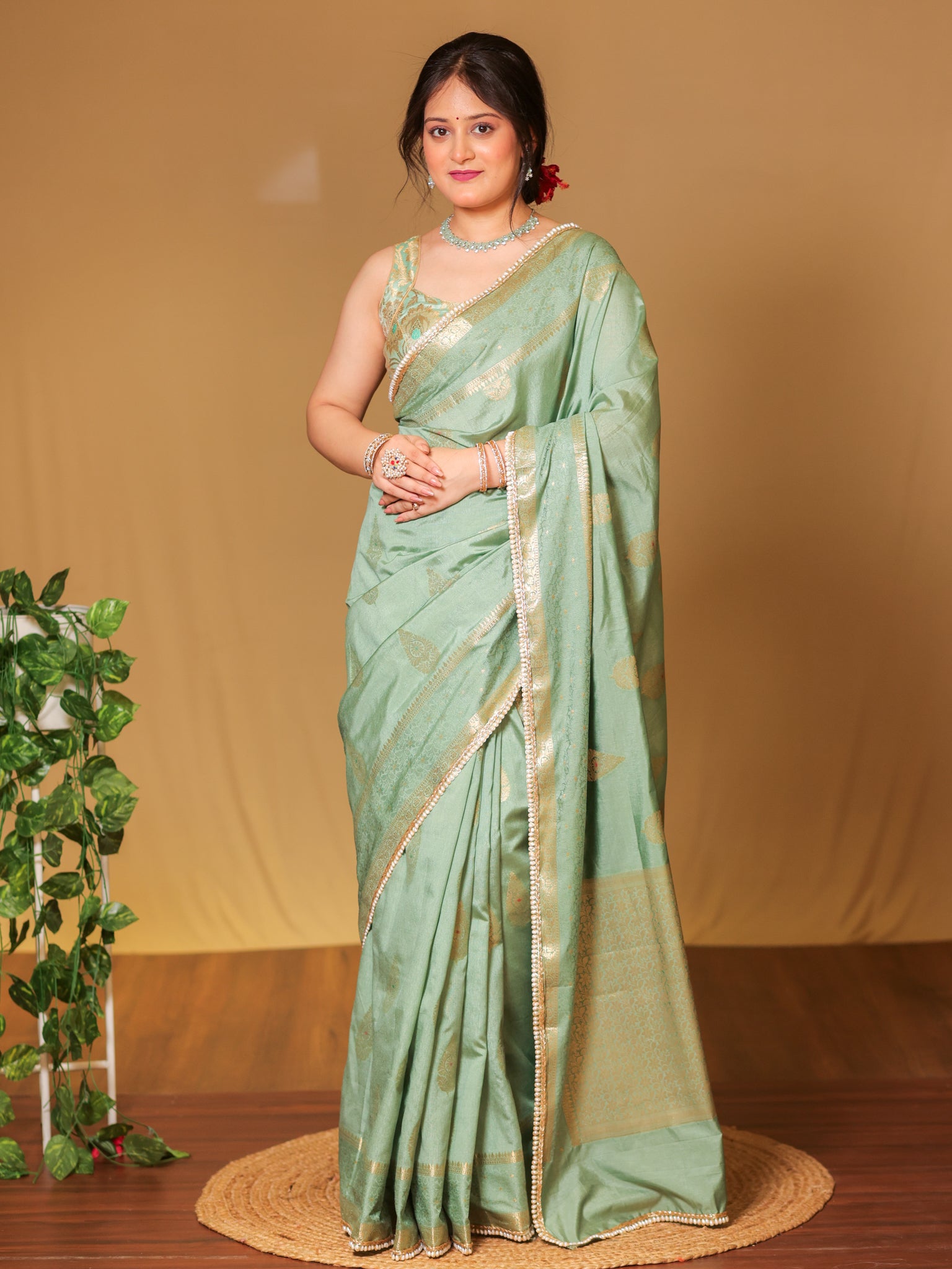 Banarasi Cotton Silk Saree With Zari Weaving & Lace Border - Pastel Blue
