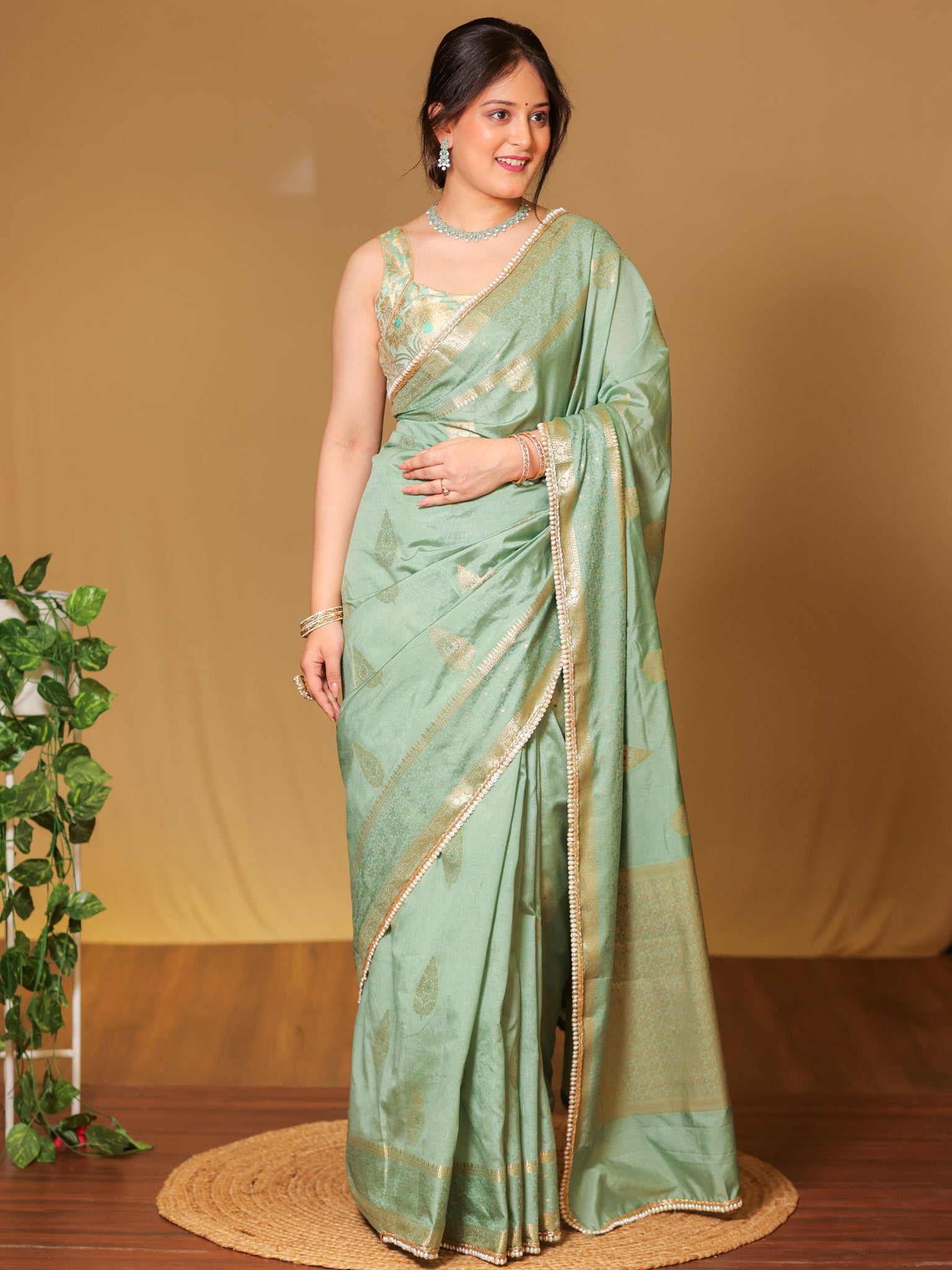 Banarasi Cotton Silk Saree With Zari Weaving & Lace Border - Pastel Blue