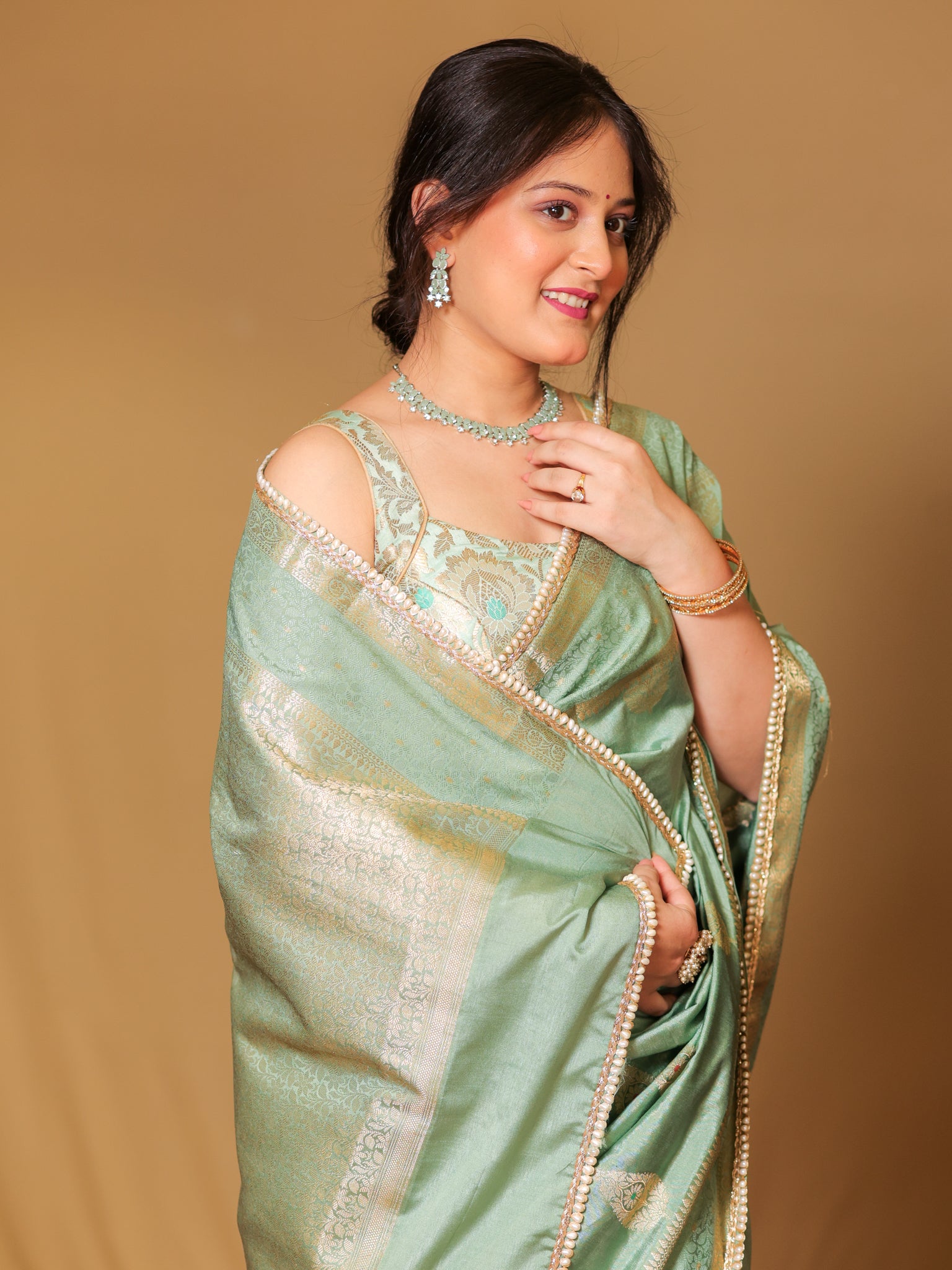Banarasi Cotton Silk Saree With Zari Weaving & Lace Border - Pastel Blue