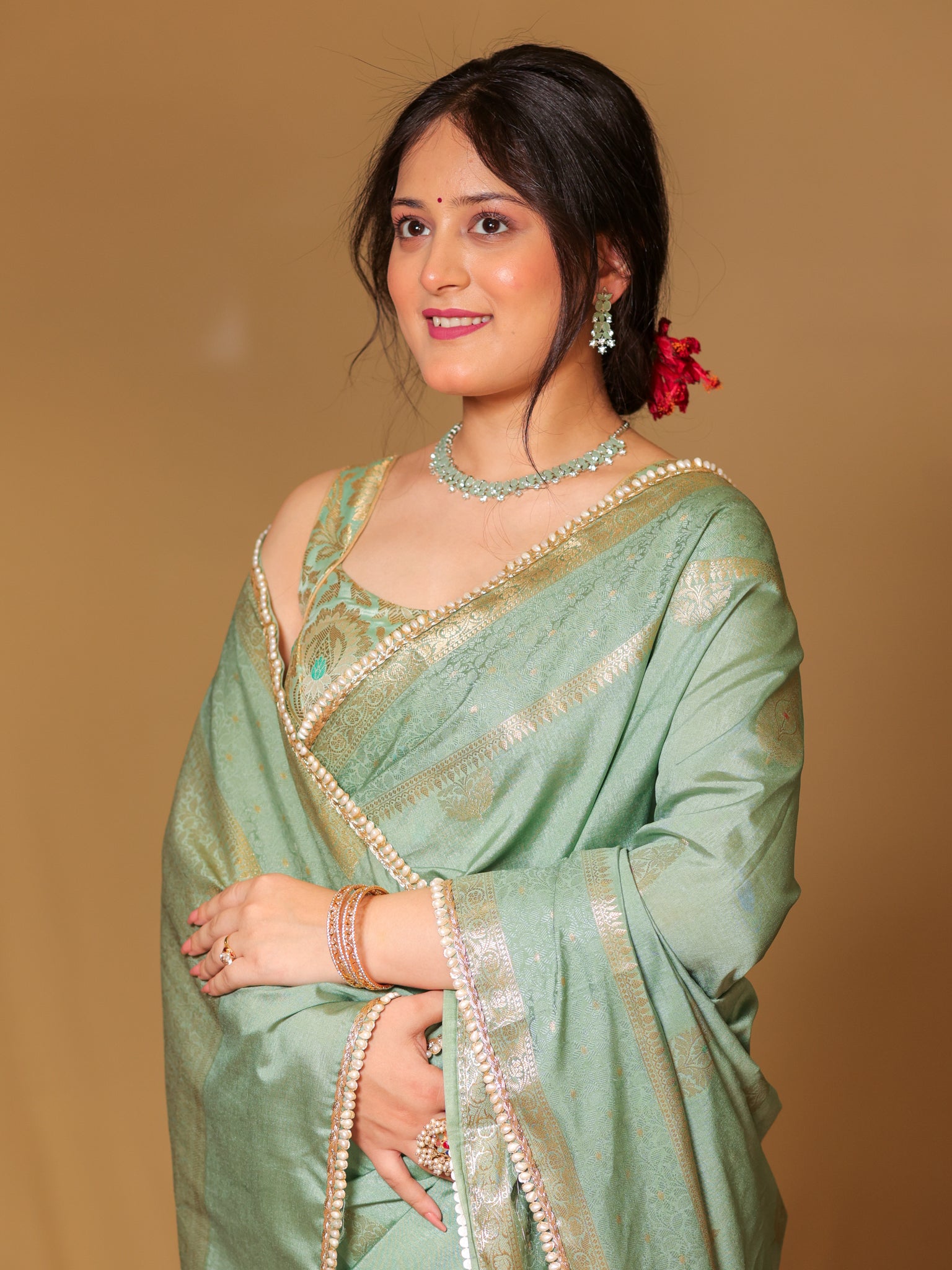 Banarasi Cotton Silk Saree With Zari Weaving & Lace Border - Pastel Blue