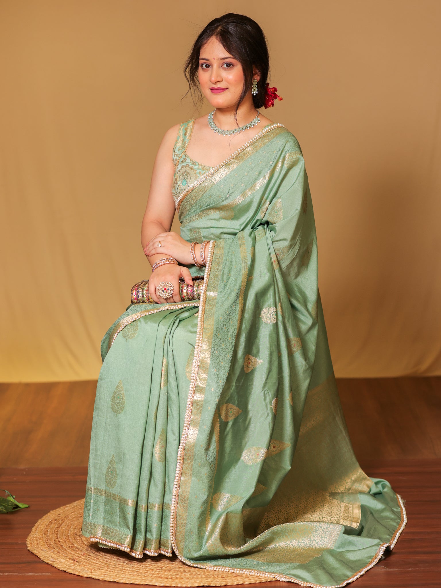 Banarasi Cotton Silk Saree With Zari Weaving & Lace Border - Pastel Blue