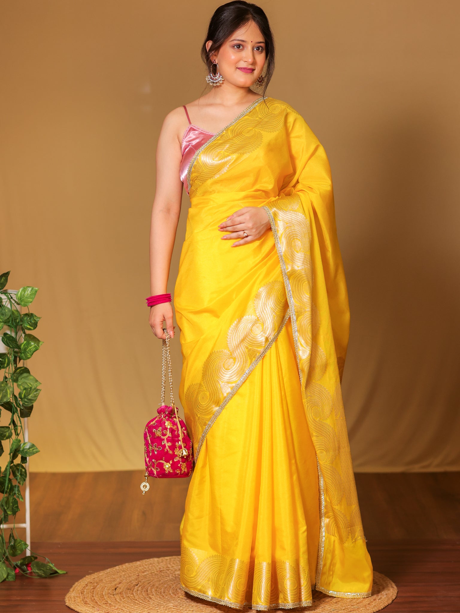Banarasi Soft Cotton Saree With Zari Weaving Border- Yellow