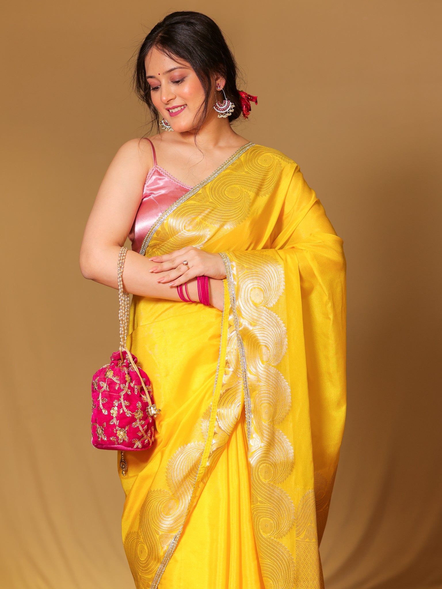 Banarasi Soft Cotton Saree With Zari Weaving Border- Yellow