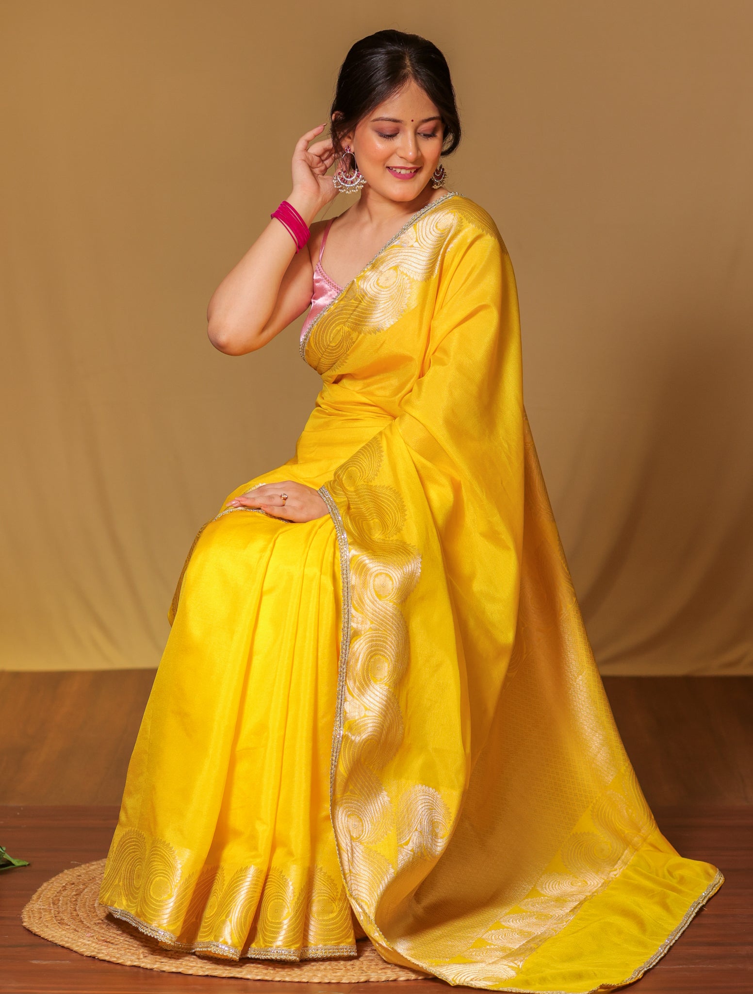 Banarasi Soft Cotton Saree With Zari Weaving Border- Yellow