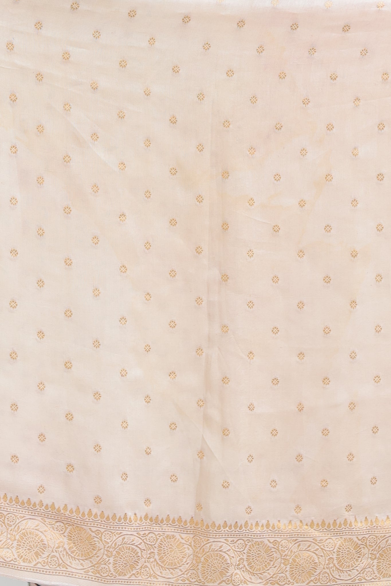 White Floral Ajrakh Dola Silk Saree With Zari Weaving