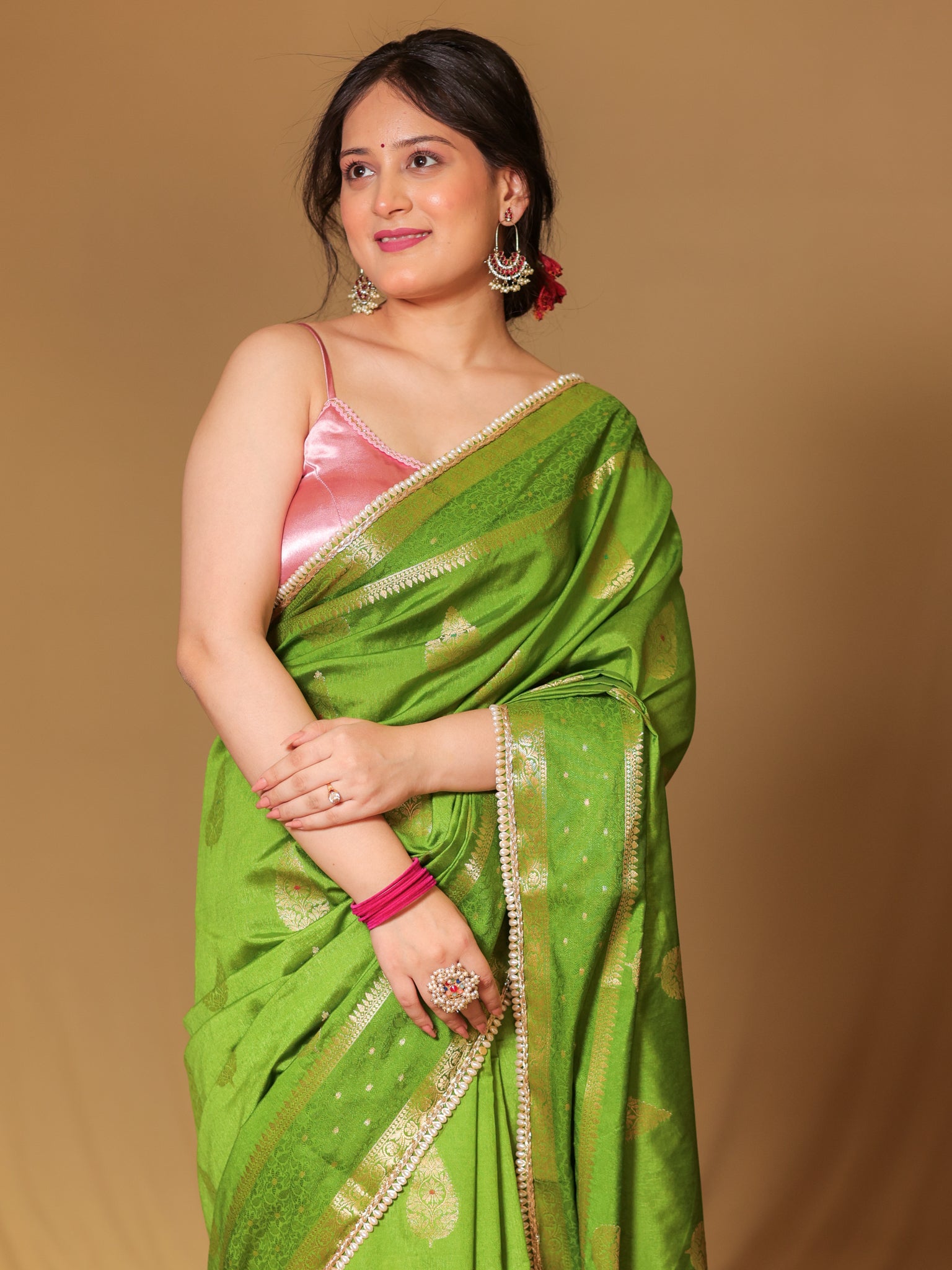 Banarasi Cotton Silk Saree With Zari Weaving & Lace Border - Green