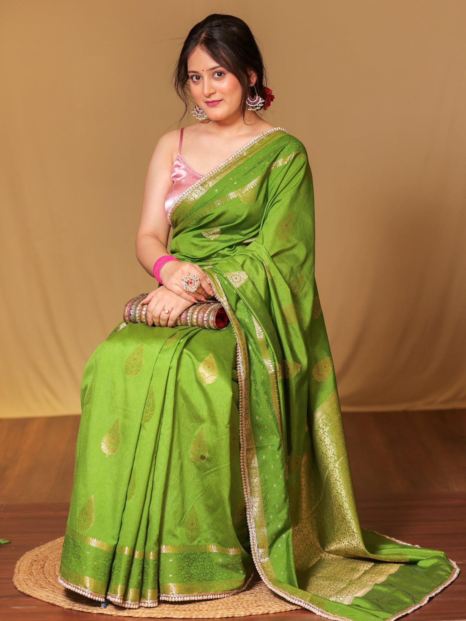 Banarasi Cotton Silk Saree With Zari Weaving & Lace Border - Green