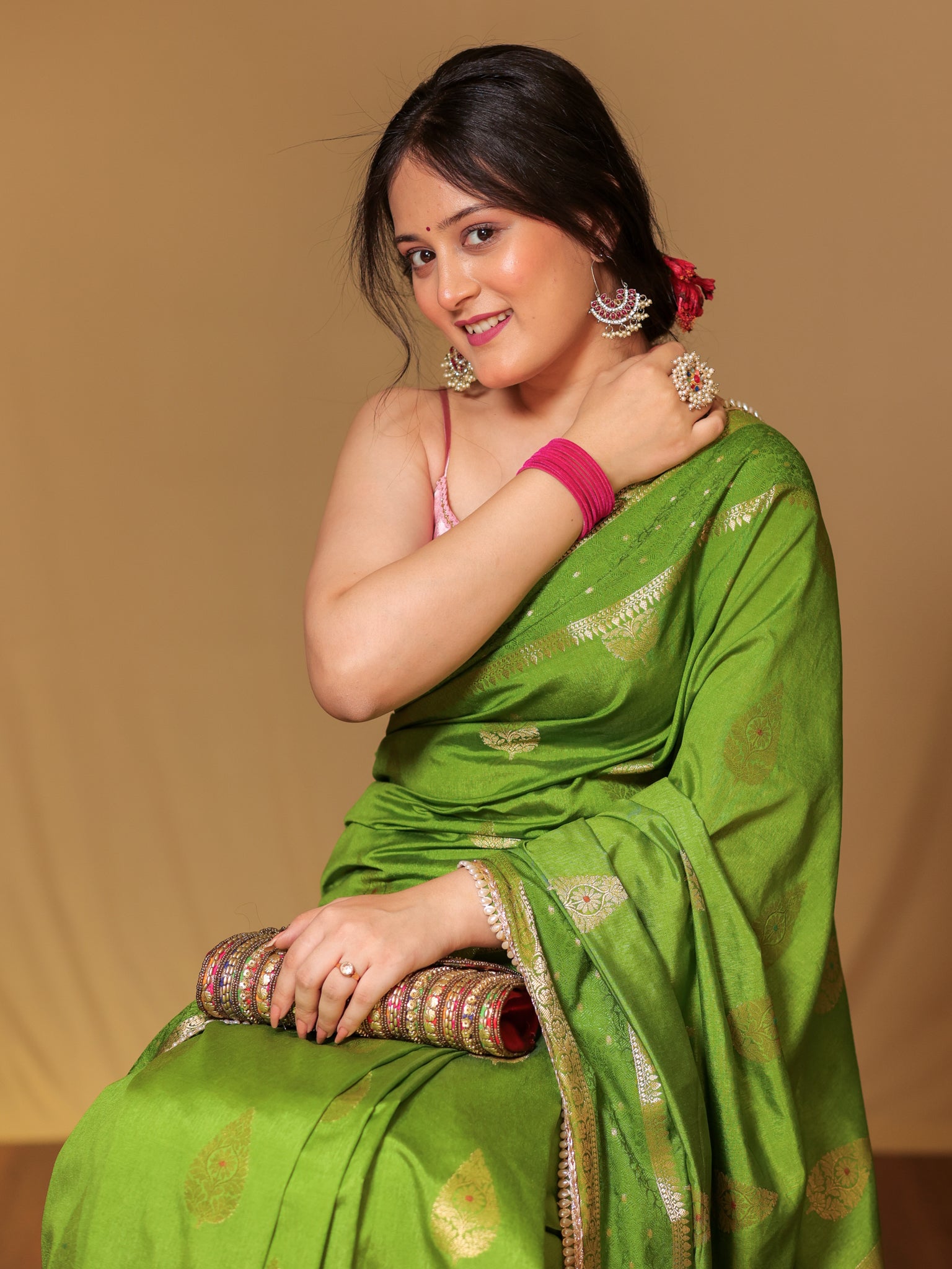 Banarasi Cotton Silk Saree With Zari Weaving & Lace Border - Green