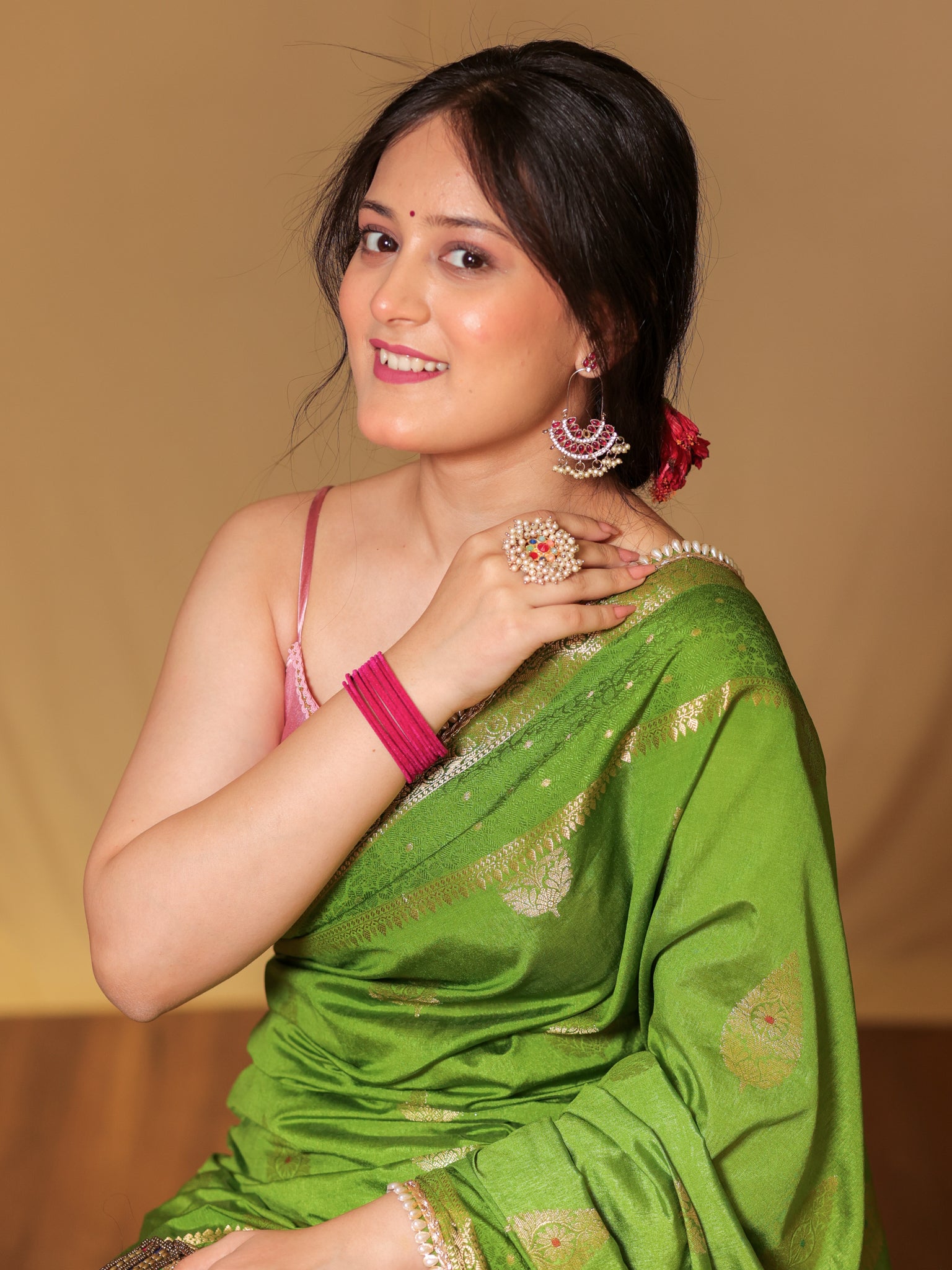 Banarasi Cotton Silk Saree With Zari Weaving & Lace Border - Green