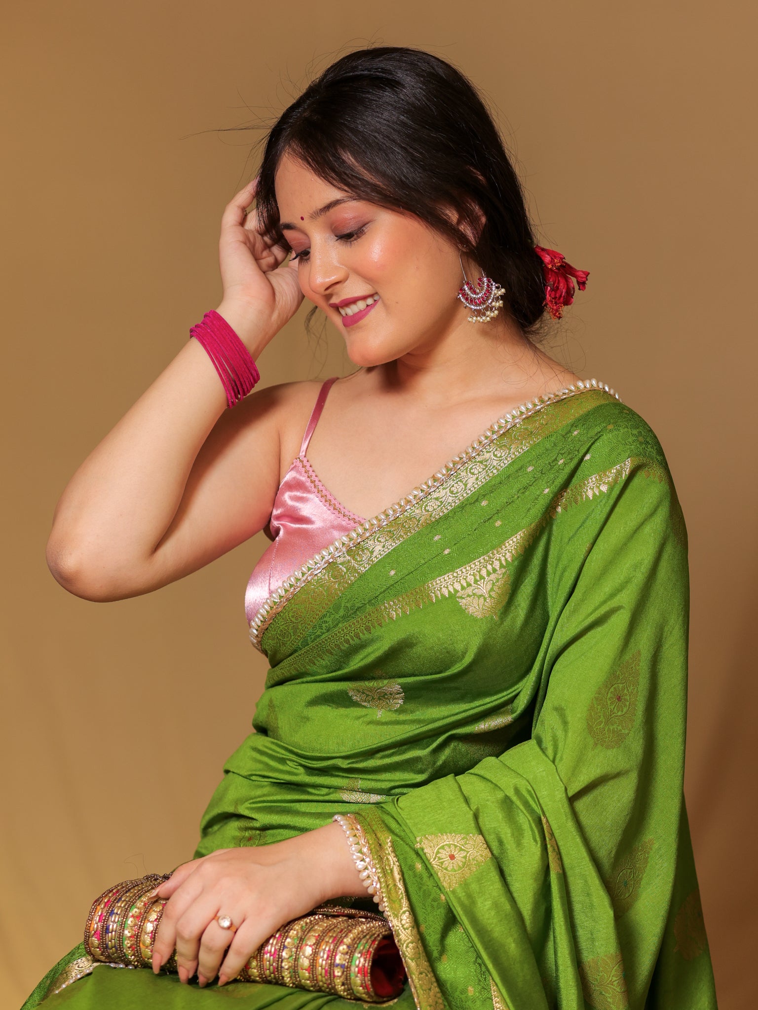 Banarasi Cotton Silk Saree With Zari Weaving & Lace Border - Green