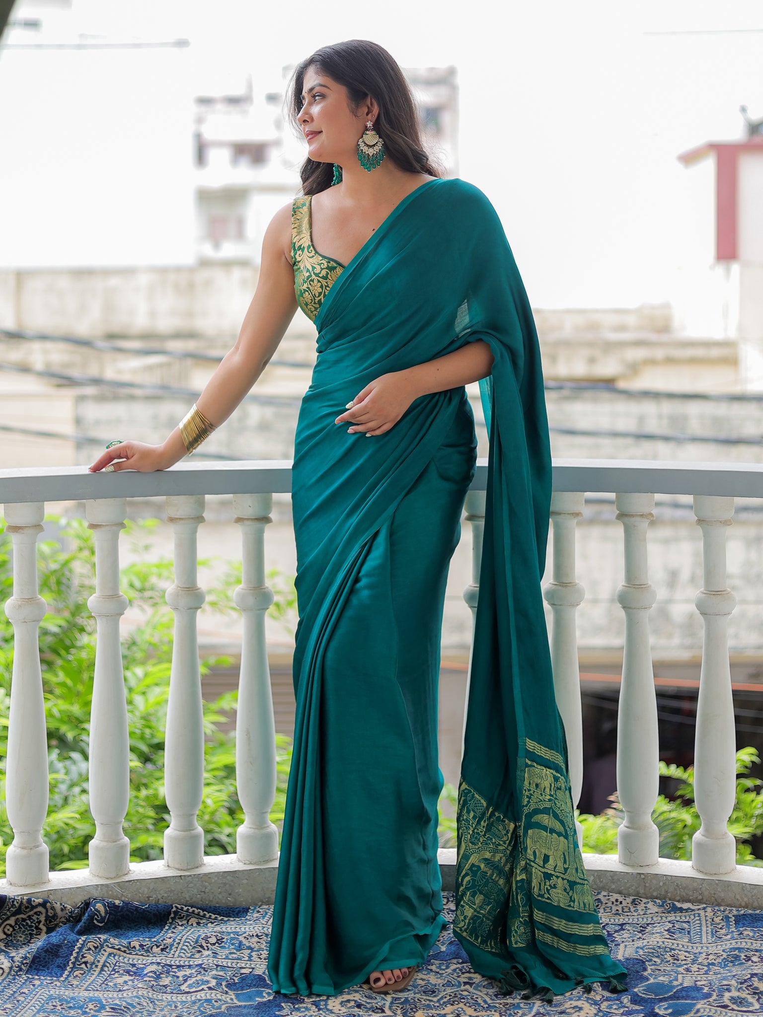 Rama Green Plain Modal Zari Pallu Saree
