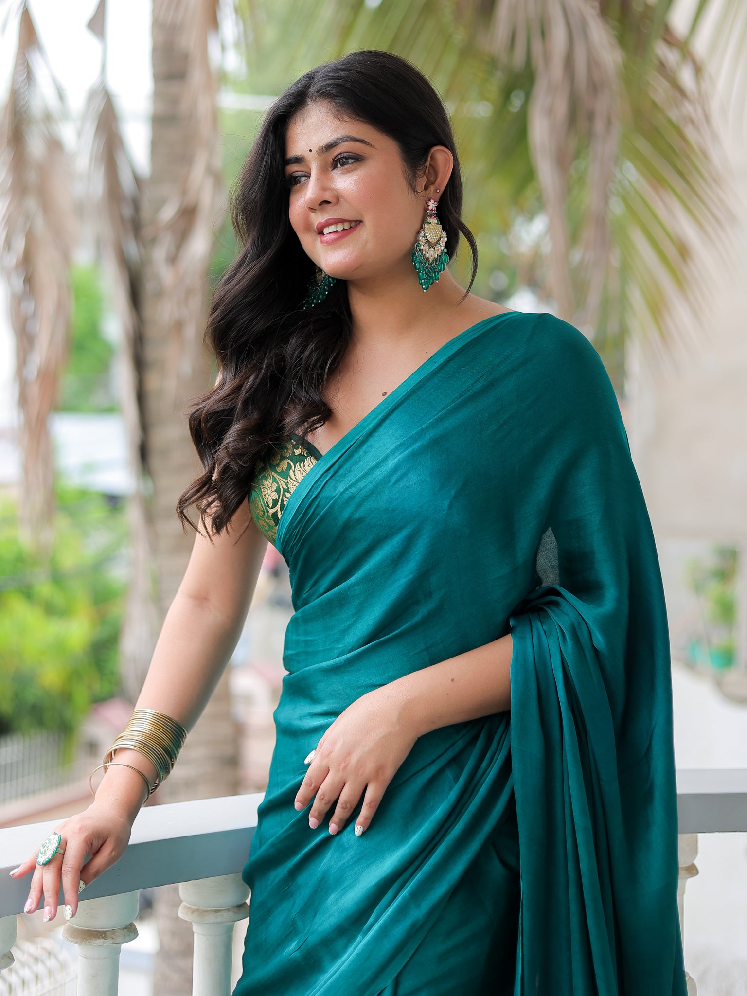 Rama Green Plain Modal Zari Pallu Saree