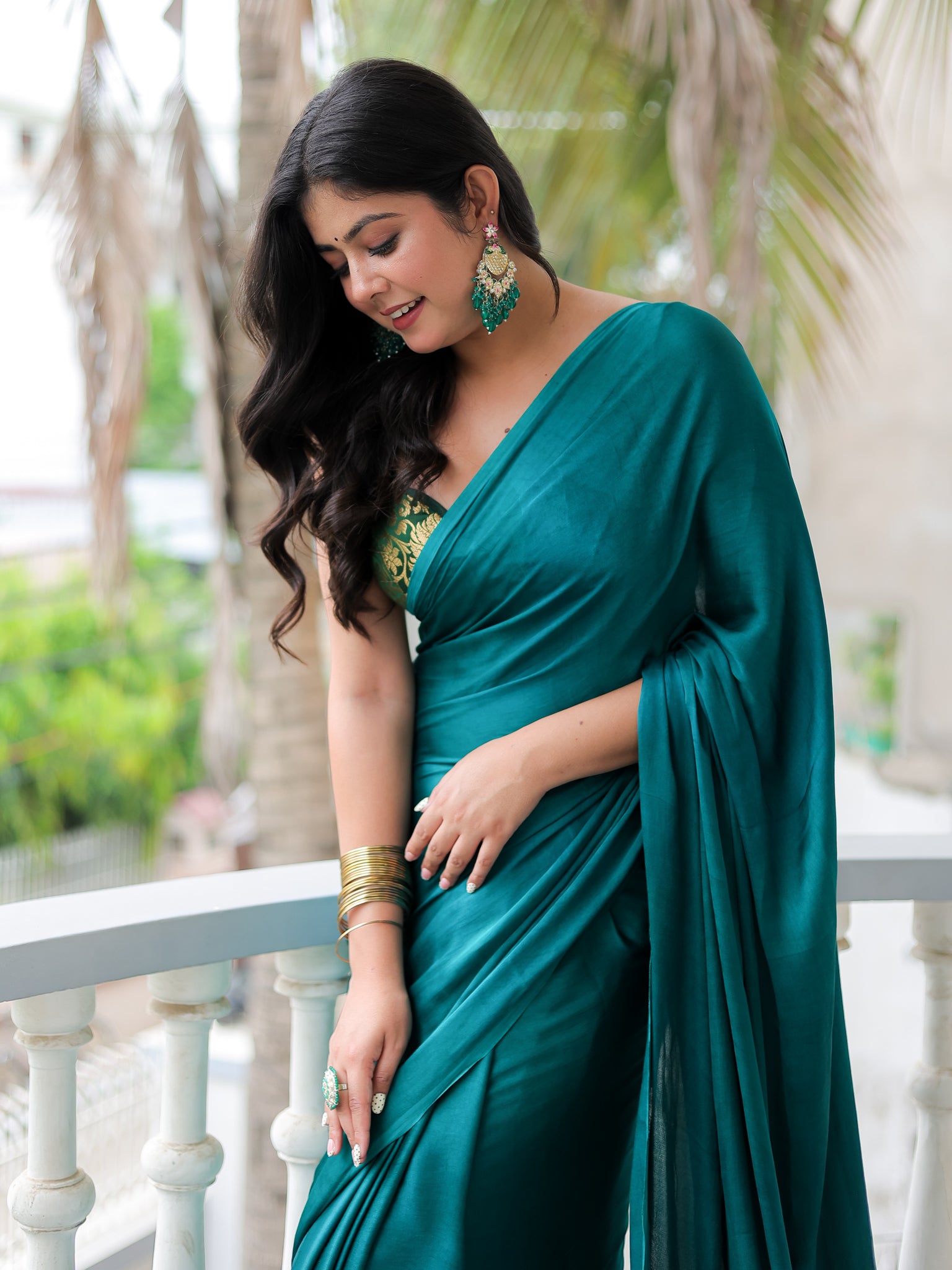 Rama Green Plain Modal Zari Pallu Saree