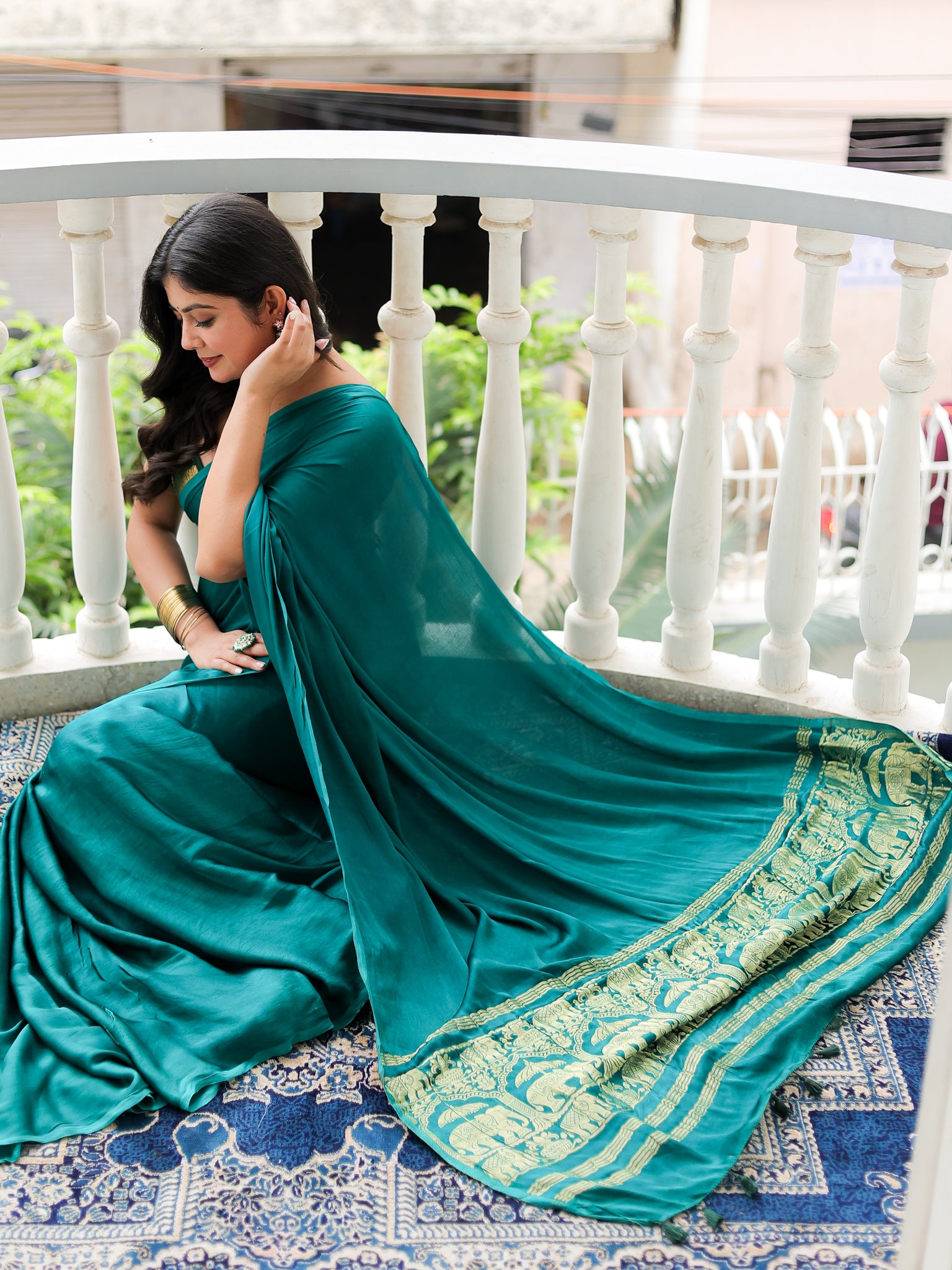Rama Green Plain Modal Zari Pallu Saree