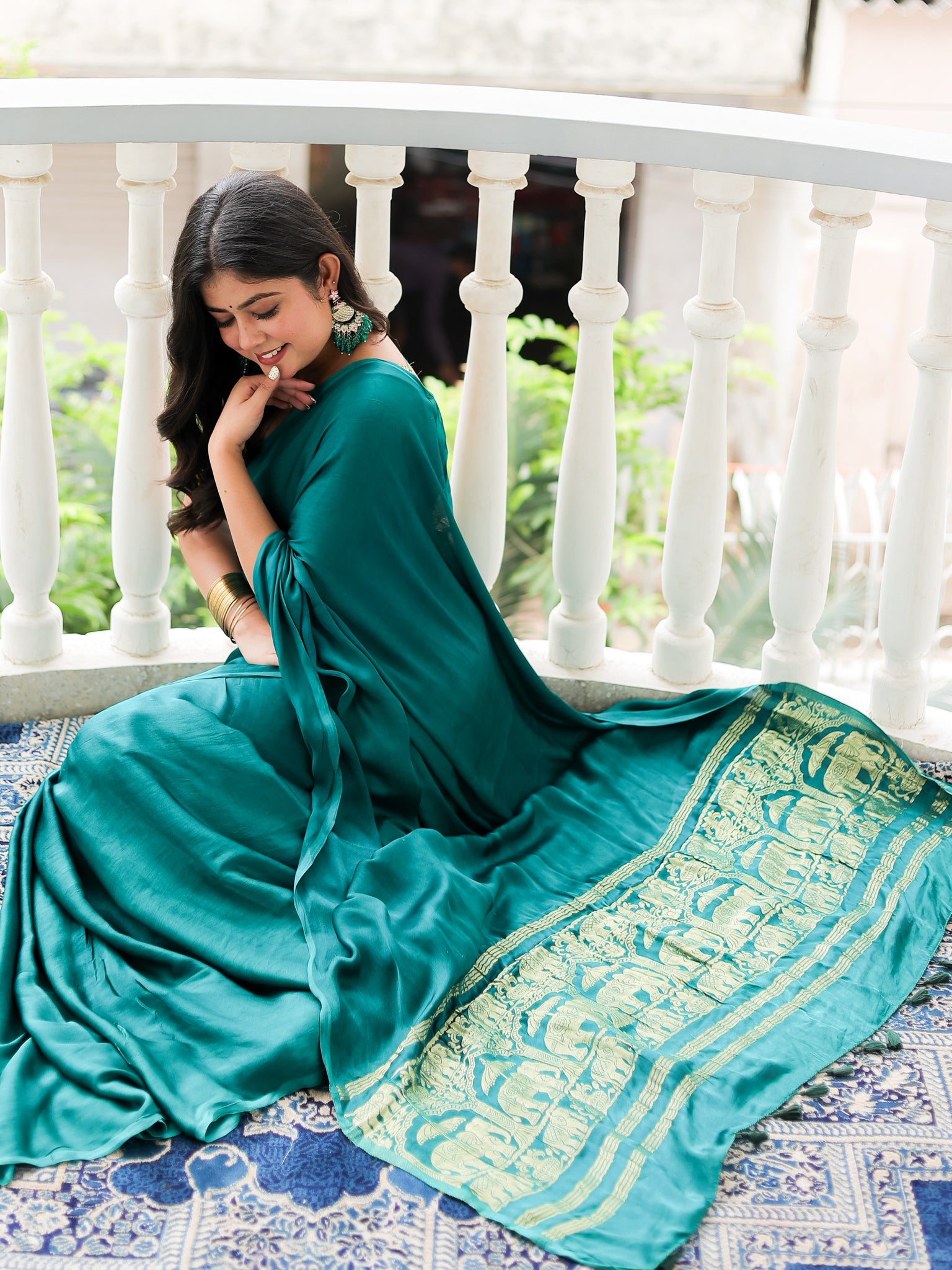 Rama Green Plain Modal Zari Pallu Saree