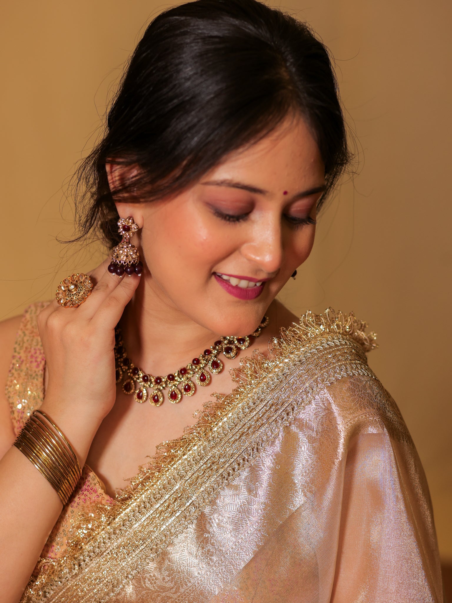 Banarasi Tissue Saree With Zari Weaving & Lace Border - Beige