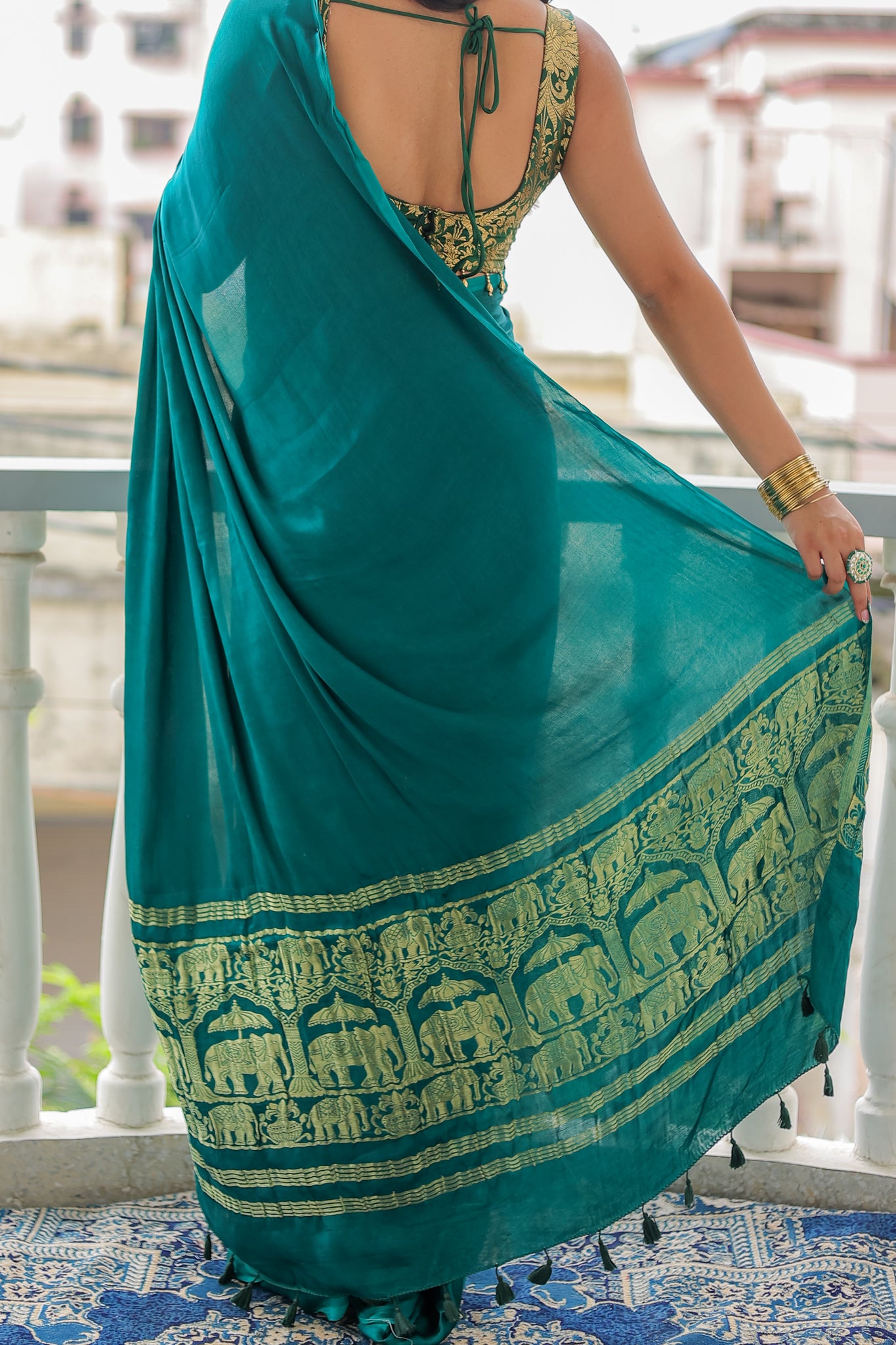 Rama Green Plain Modal Zari Pallu Saree