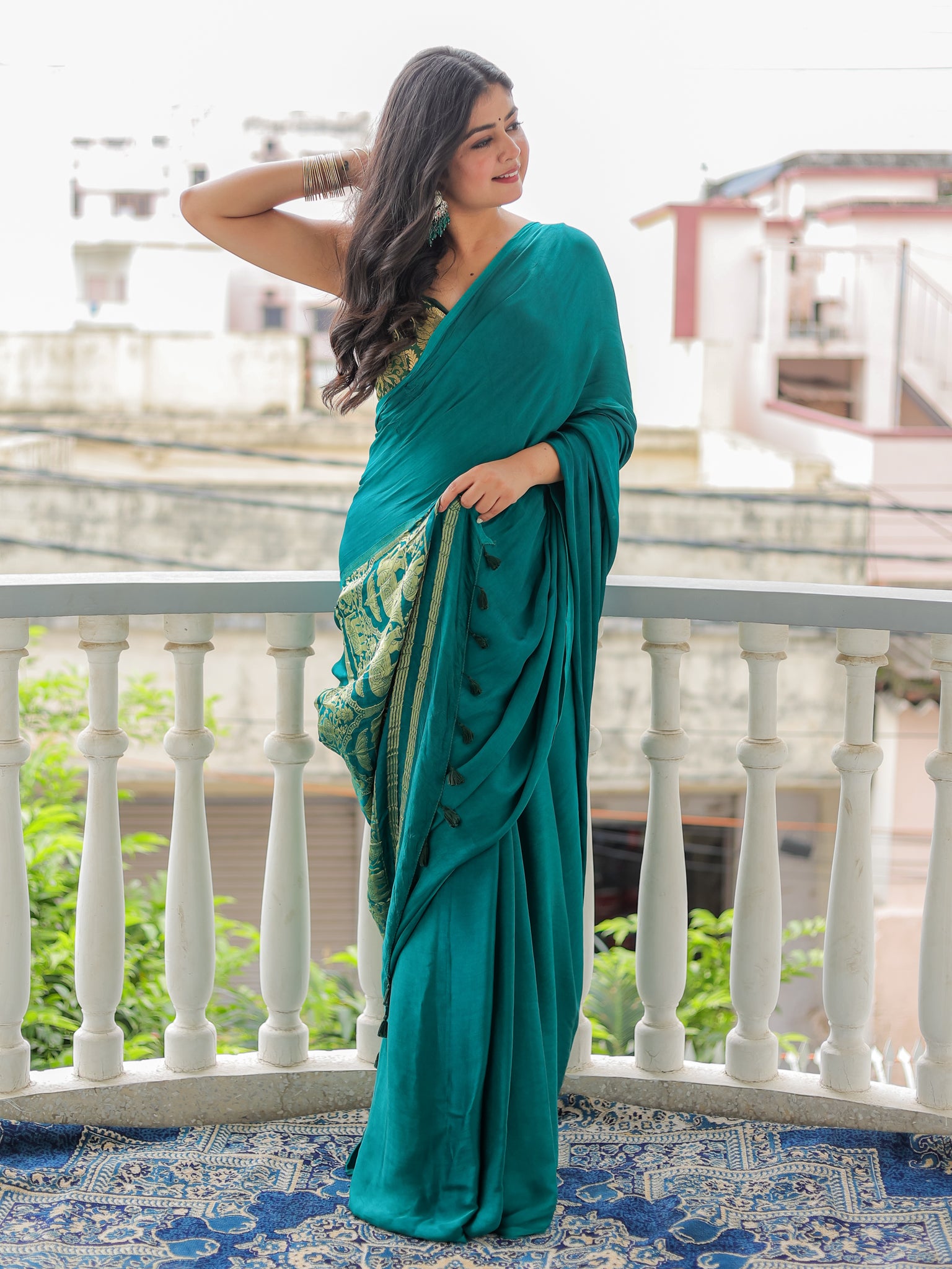 Rama Green Plain Modal Zari Pallu Saree