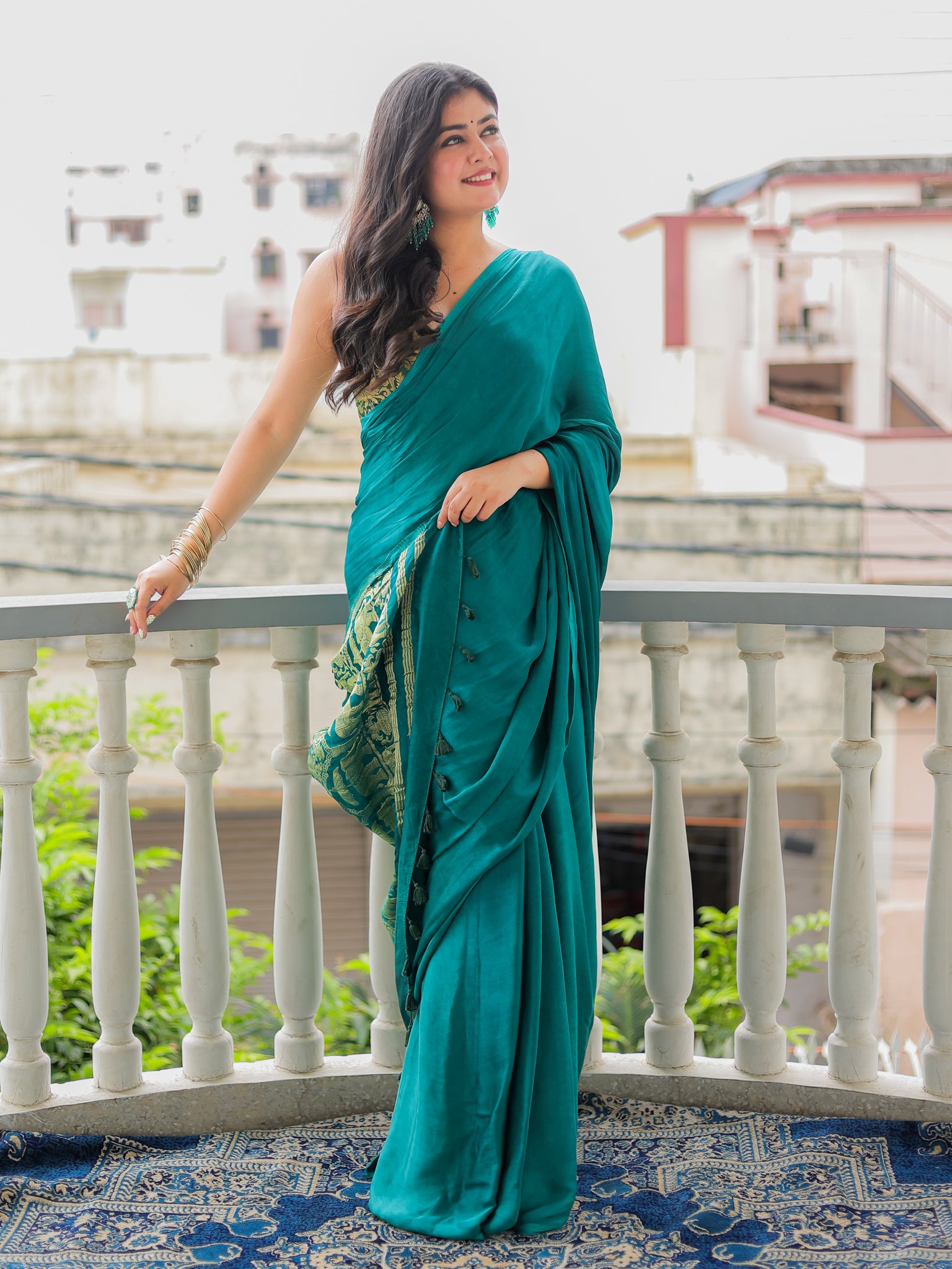 Rama Green Plain Modal Zari Pallu Saree