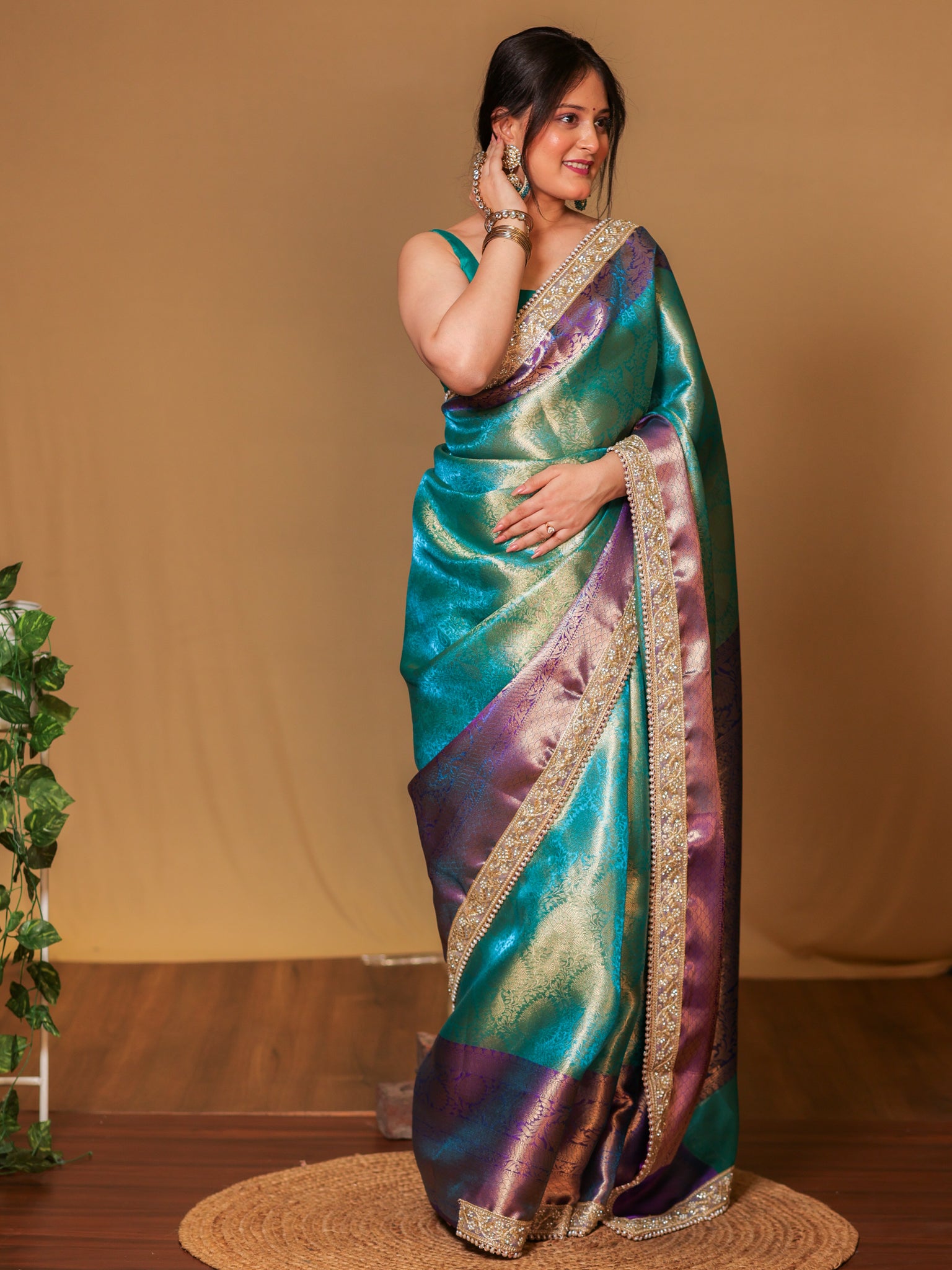 Banarasi Tissue Saree With Zari Weaving & Contrast Border with Lace -Blue