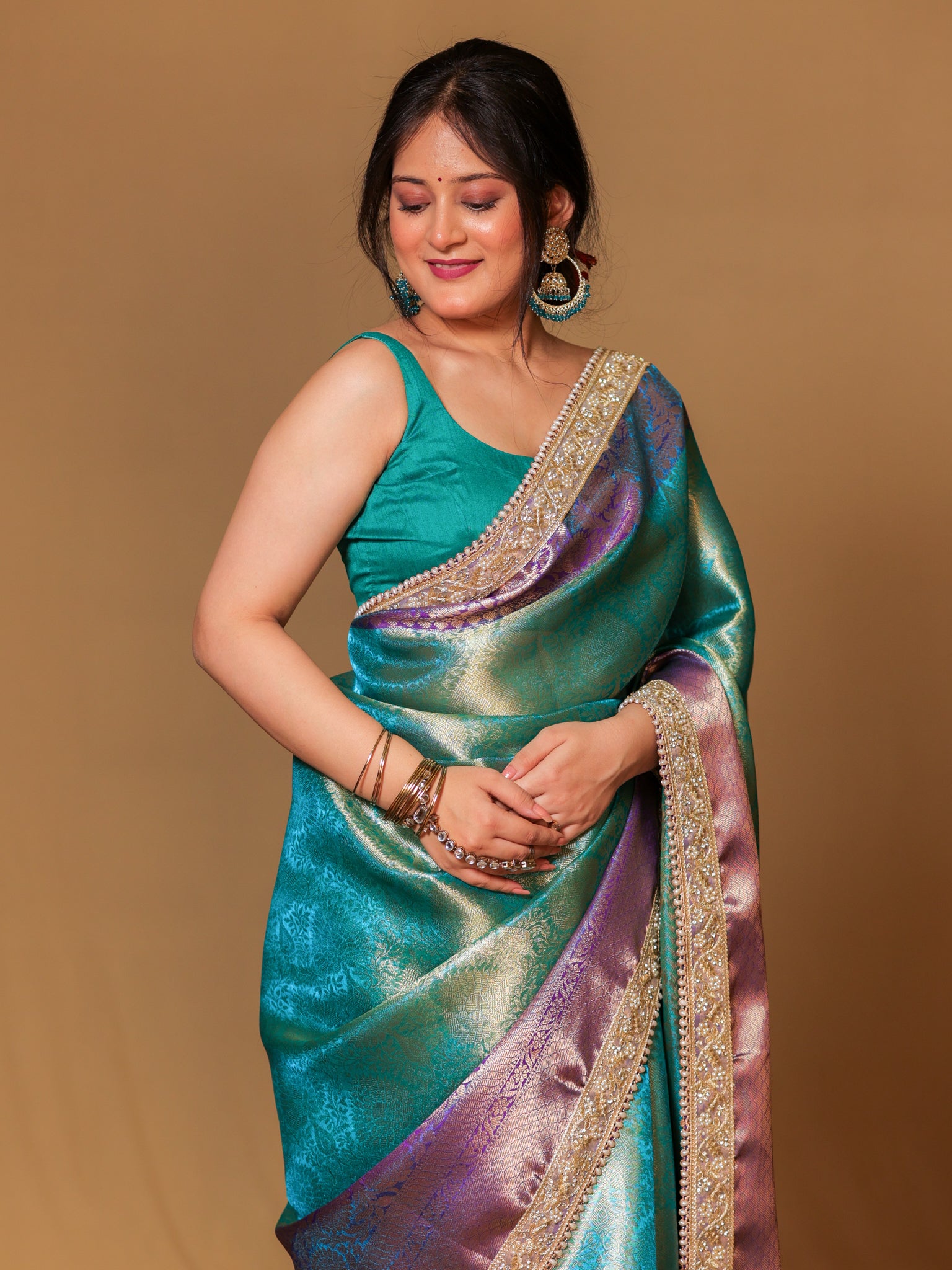 Banarasi Tissue Saree With Zari Weaving & Contrast Border with Lace -Blue