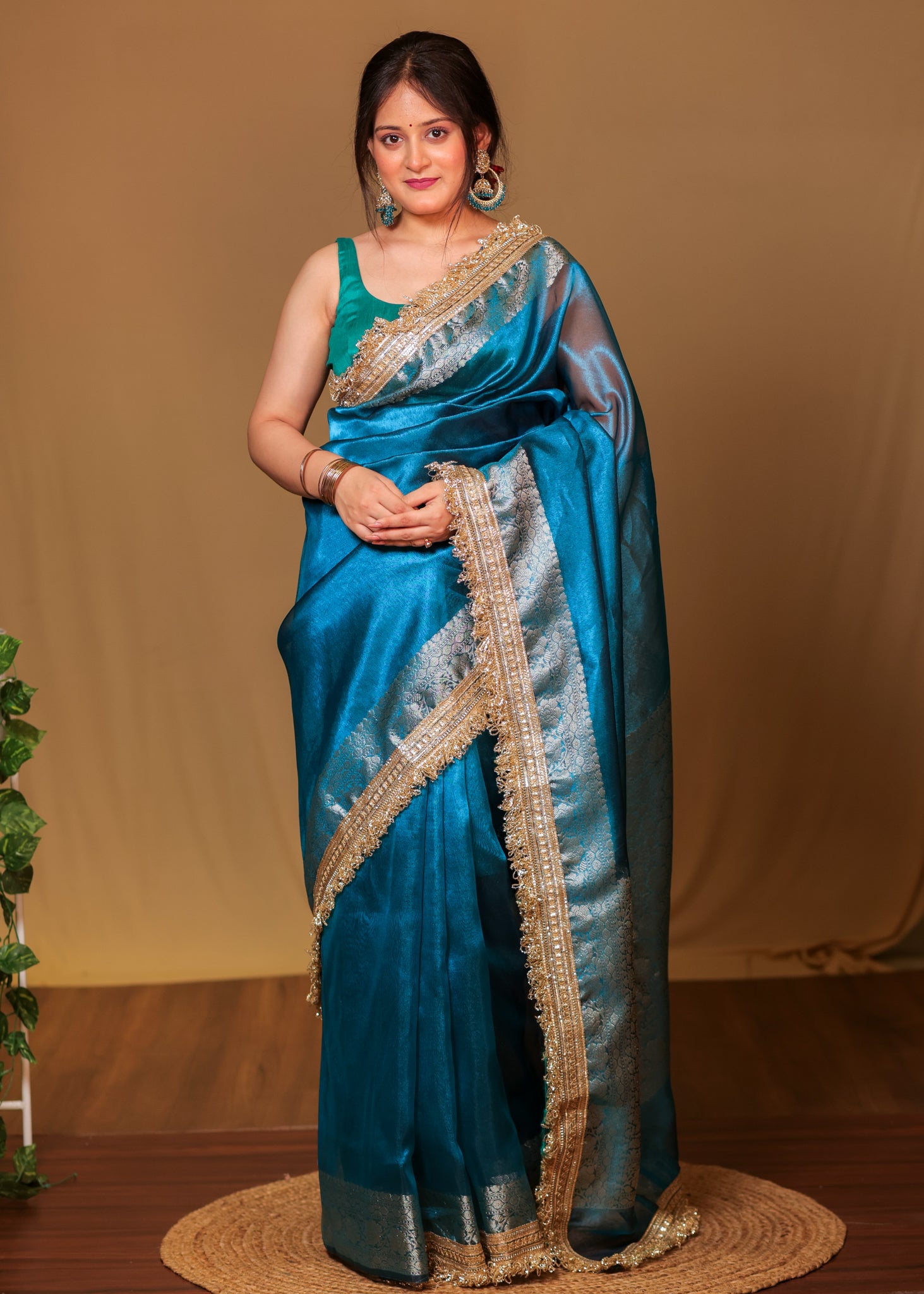 Banarasi Tissue Saree With Zari Weaving &Lace Border - Blue