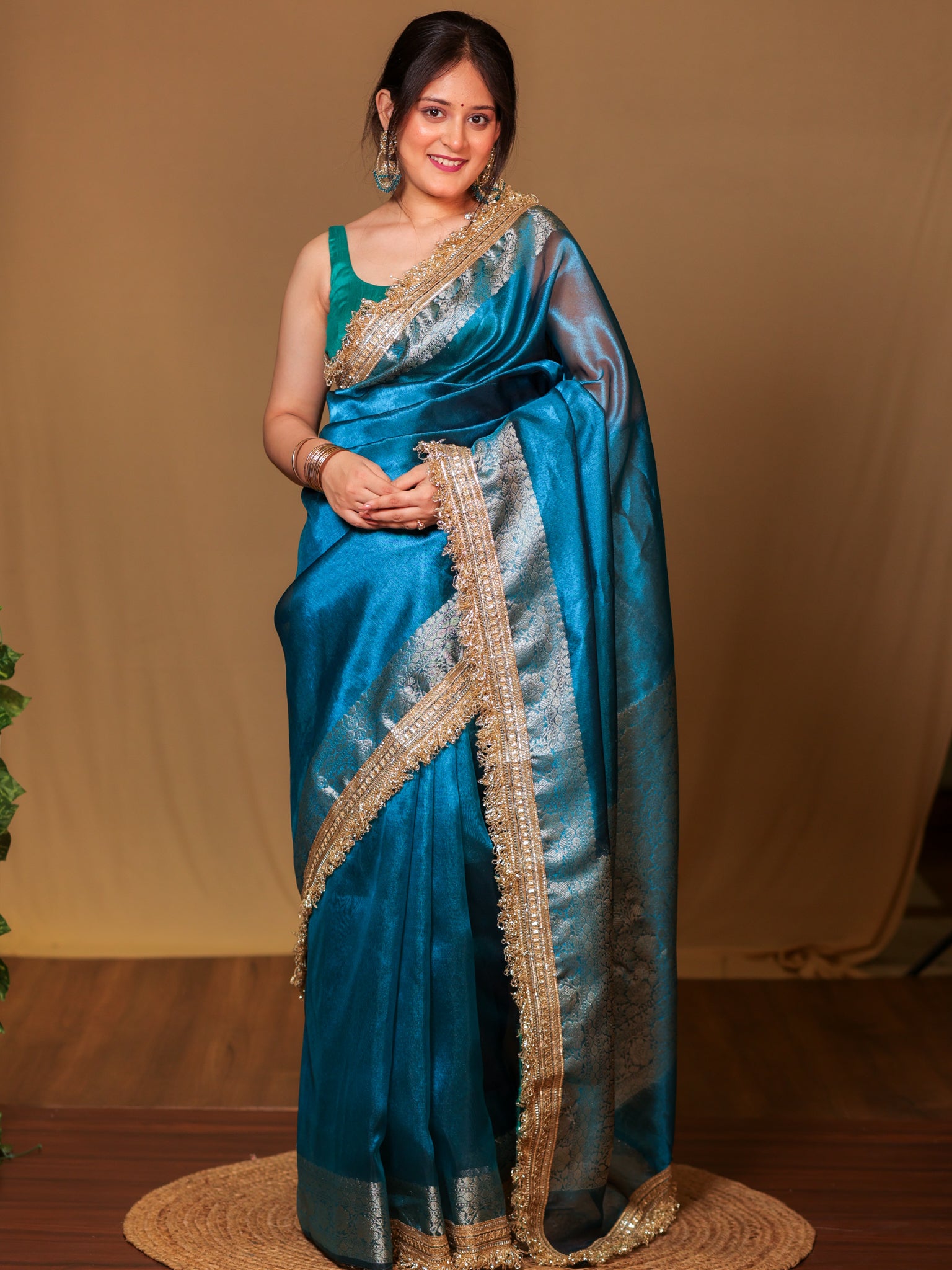 Banarasi Tissue Saree With Zari Weaving &Lace Border - Blue