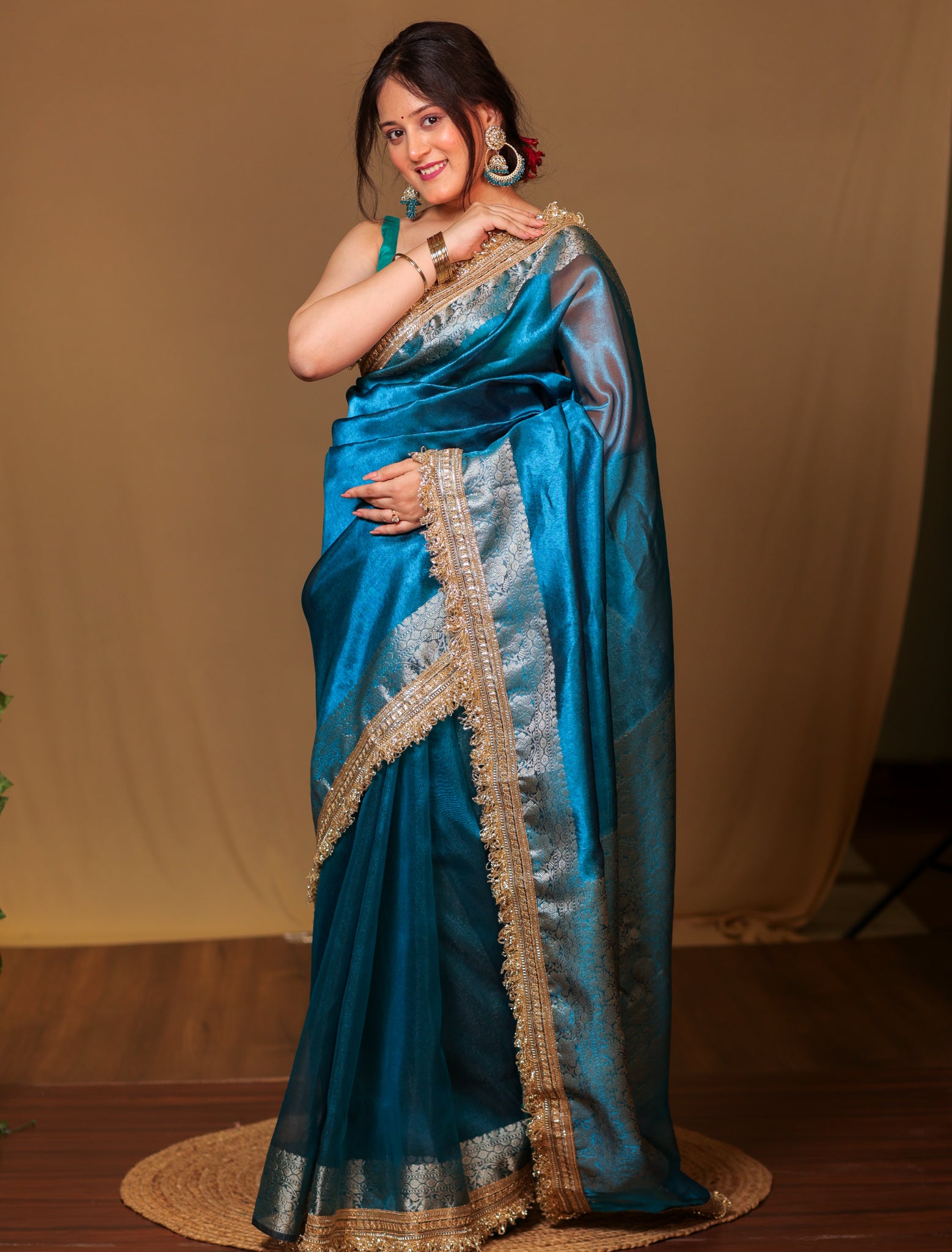 Banarasi Tissue Saree With Zari Weaving &Lace Border - Blue