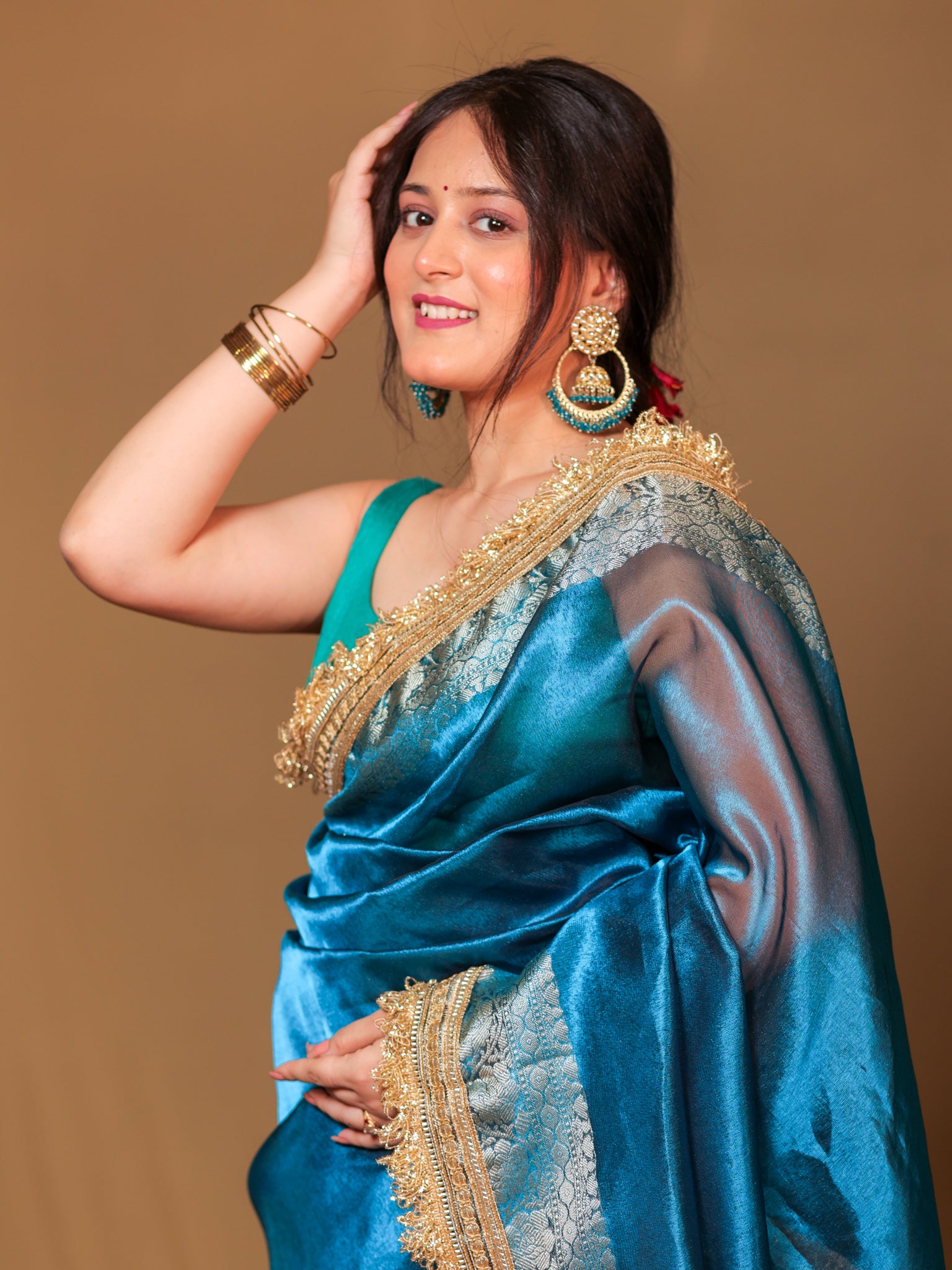 Banarasi Tissue Saree With Zari Weaving &Lace Border - Blue