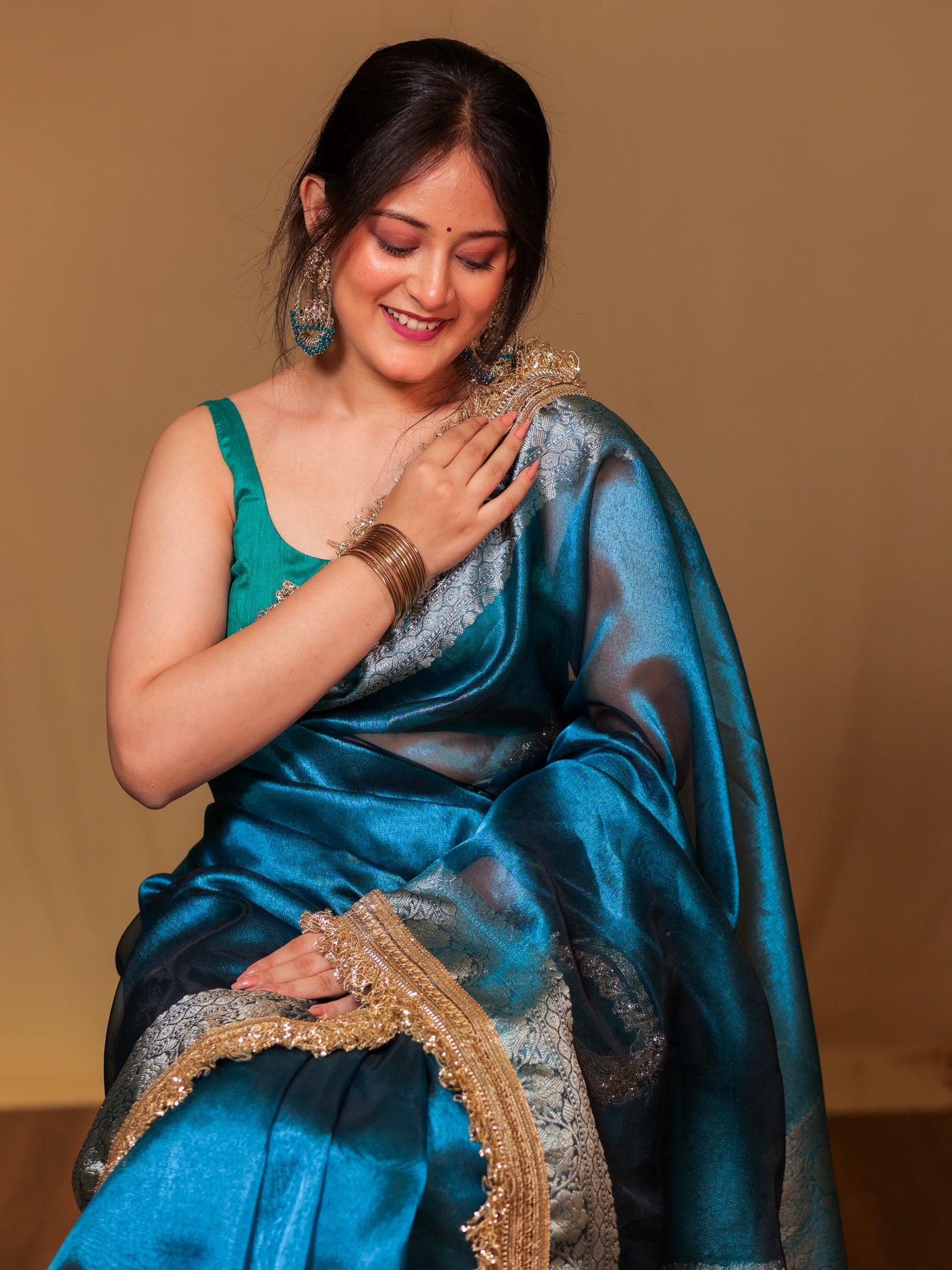 Banarasi Tissue Saree With Zari Weaving &Lace Border - Blue