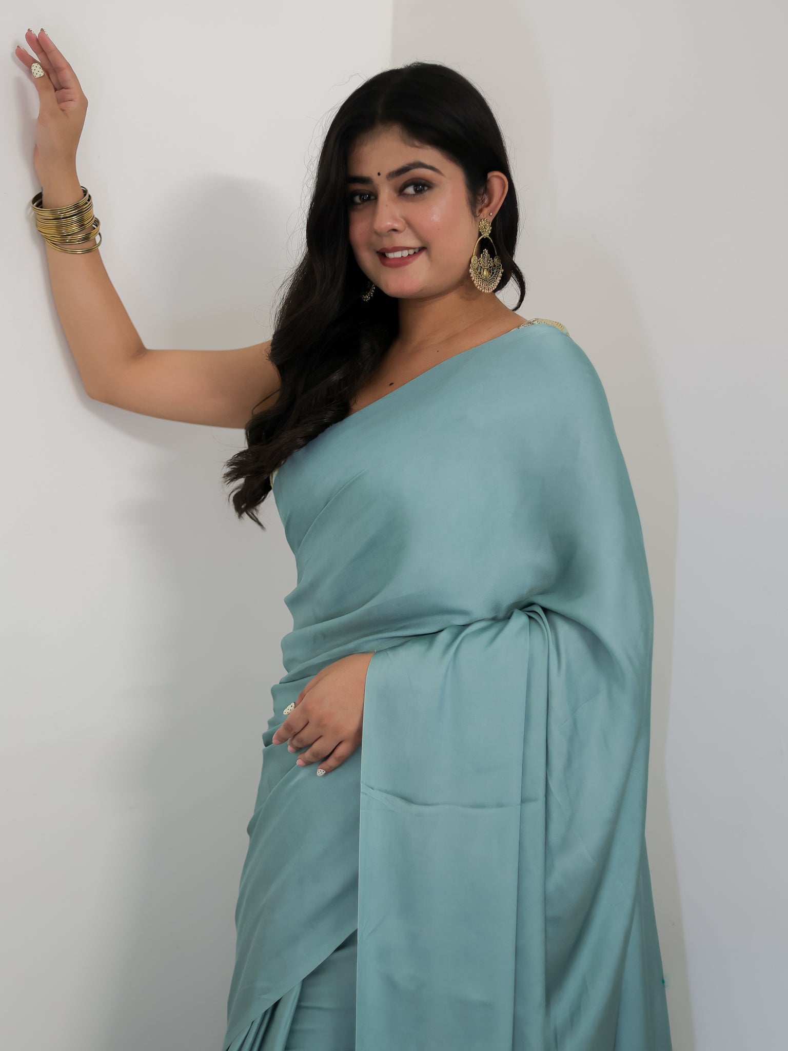 Pastel Blue Plain Modal Lagdi Patta Saree