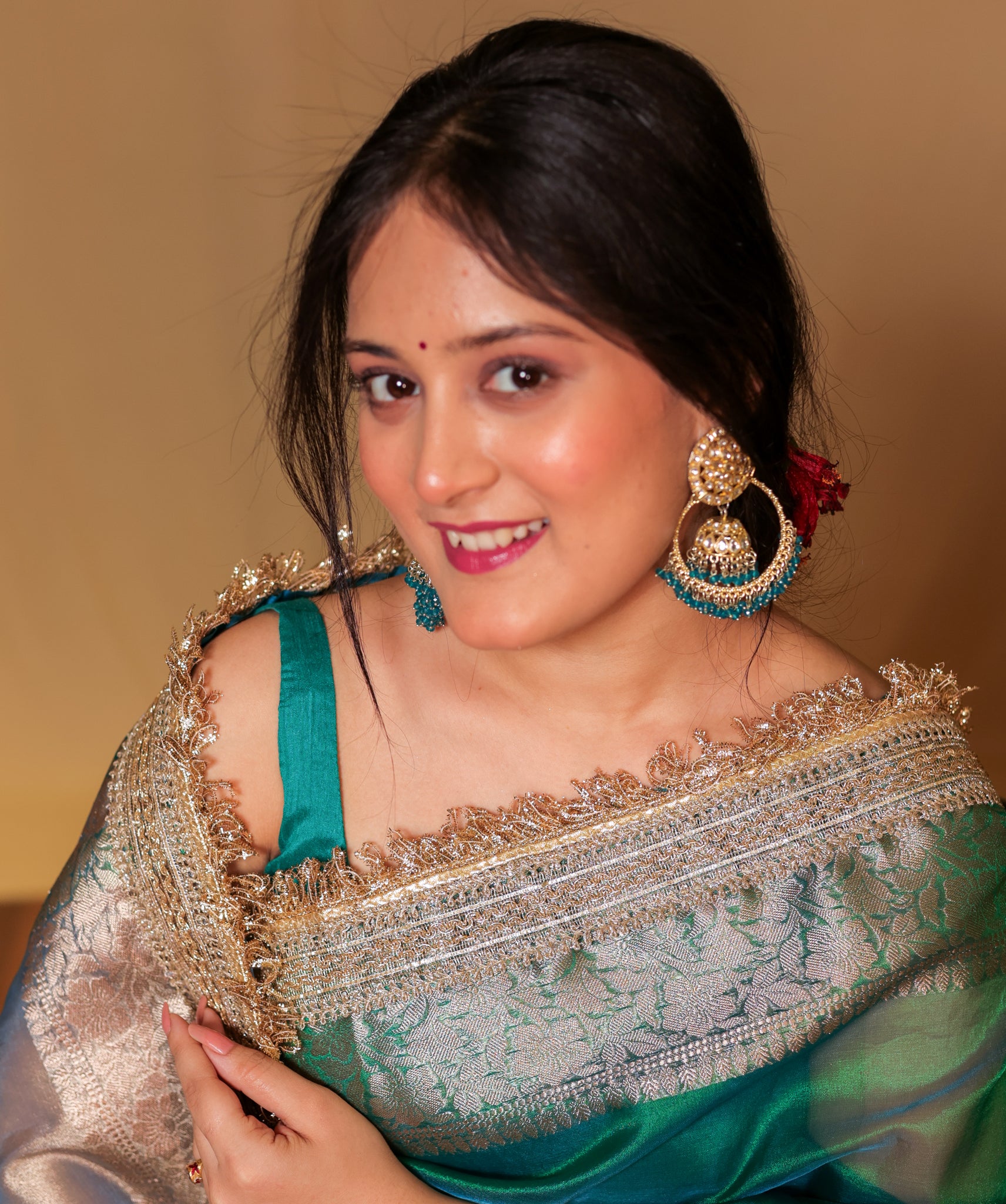 Banarasi Tissue Saree With Zari Weaving & Lace Border - Green