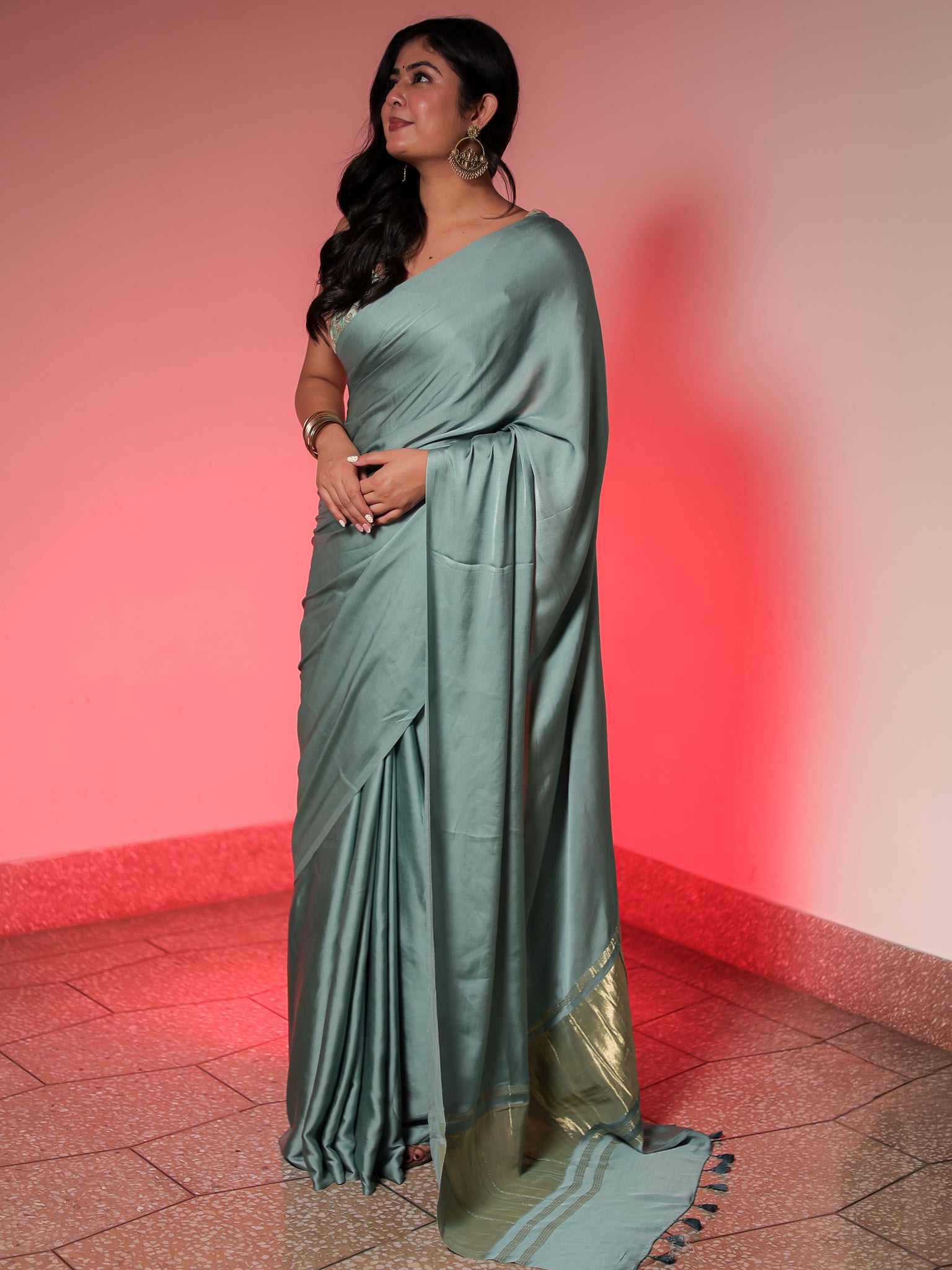 Pastel Blue Plain Modal Lagdi Patta Saree