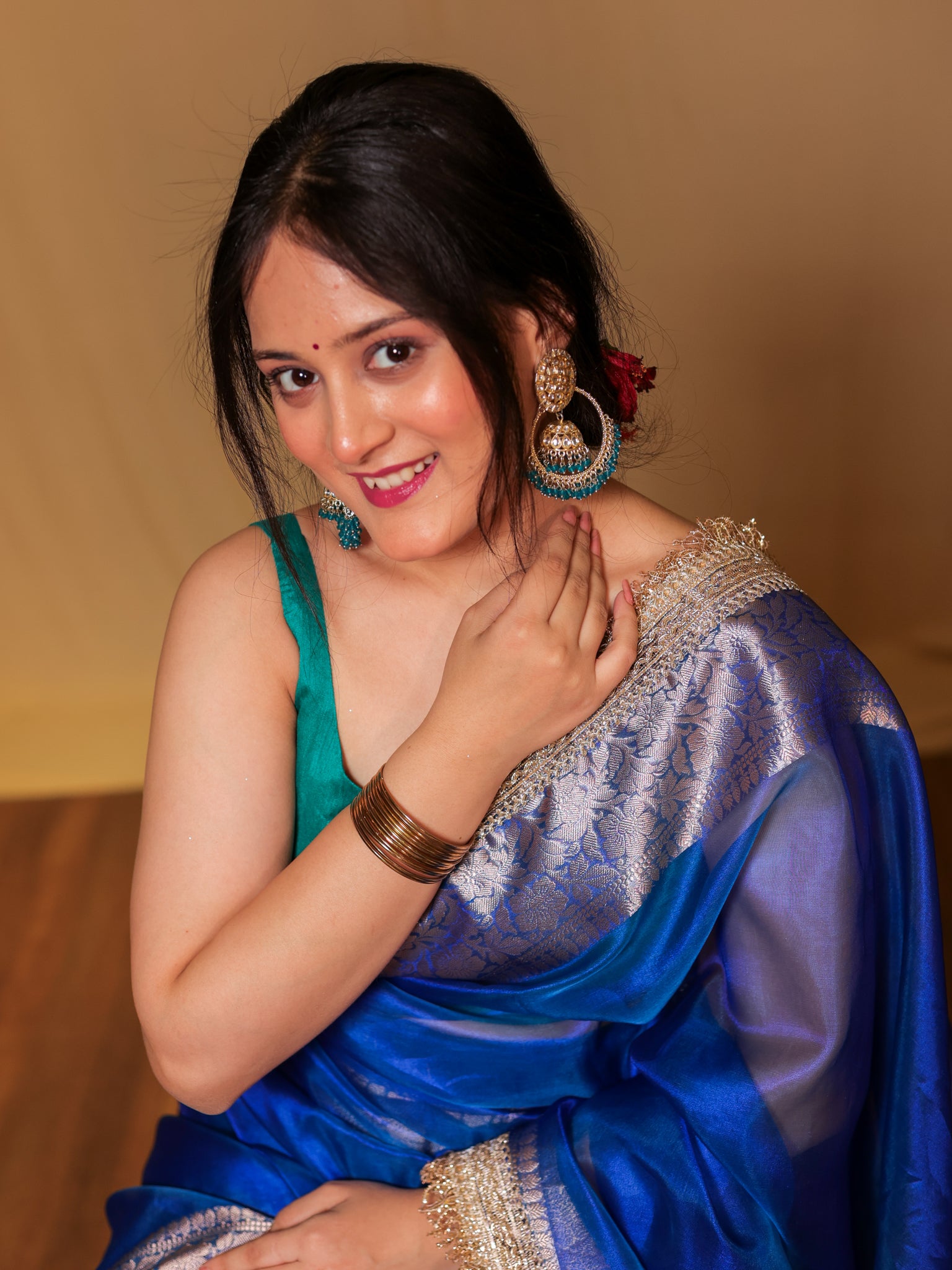 Banarasi Tissue Saree With Zari Weaving & Lace Border - Blue