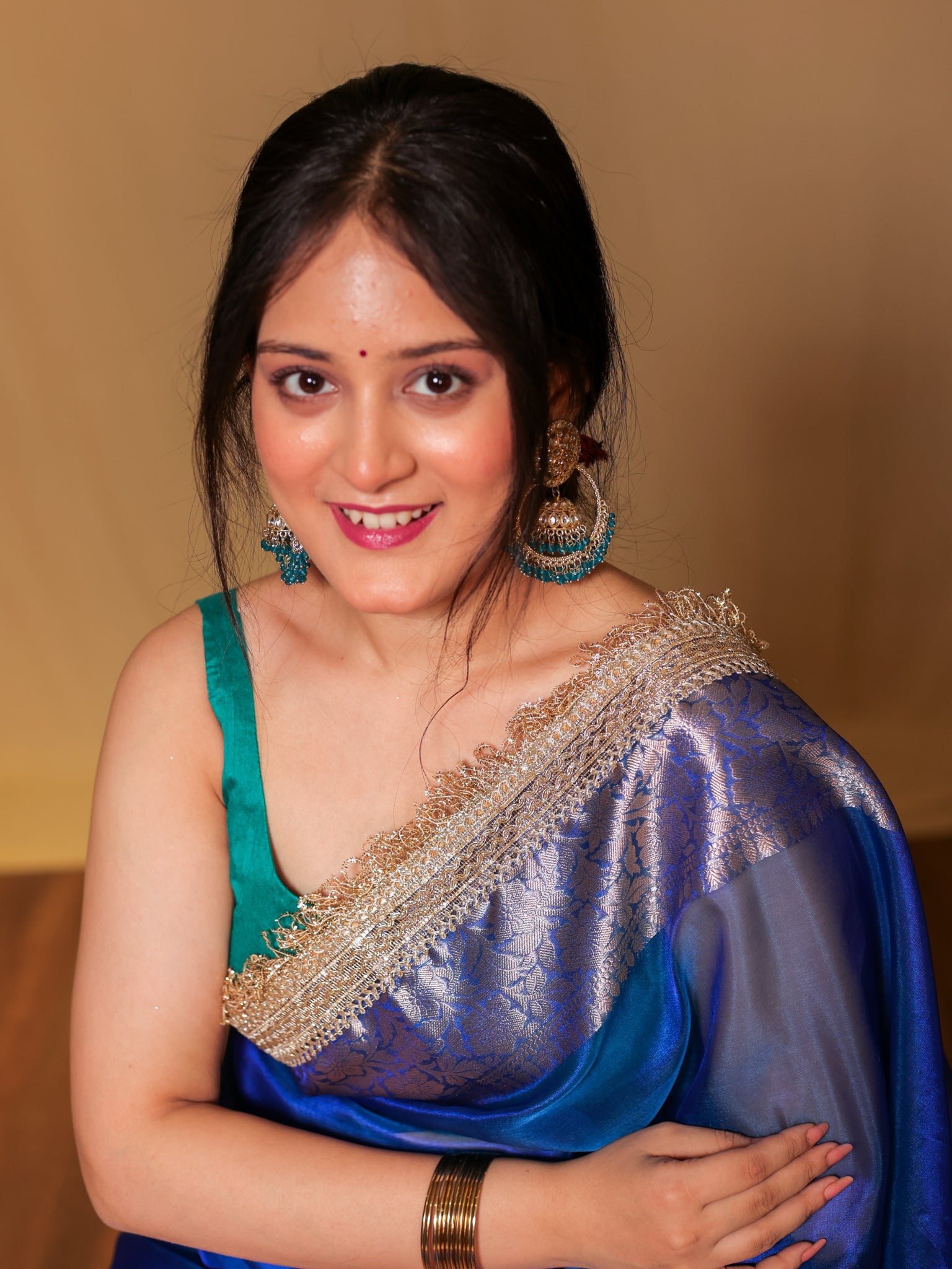 Banarasi Tissue Saree With Zari Weaving & Lace Border - Blue