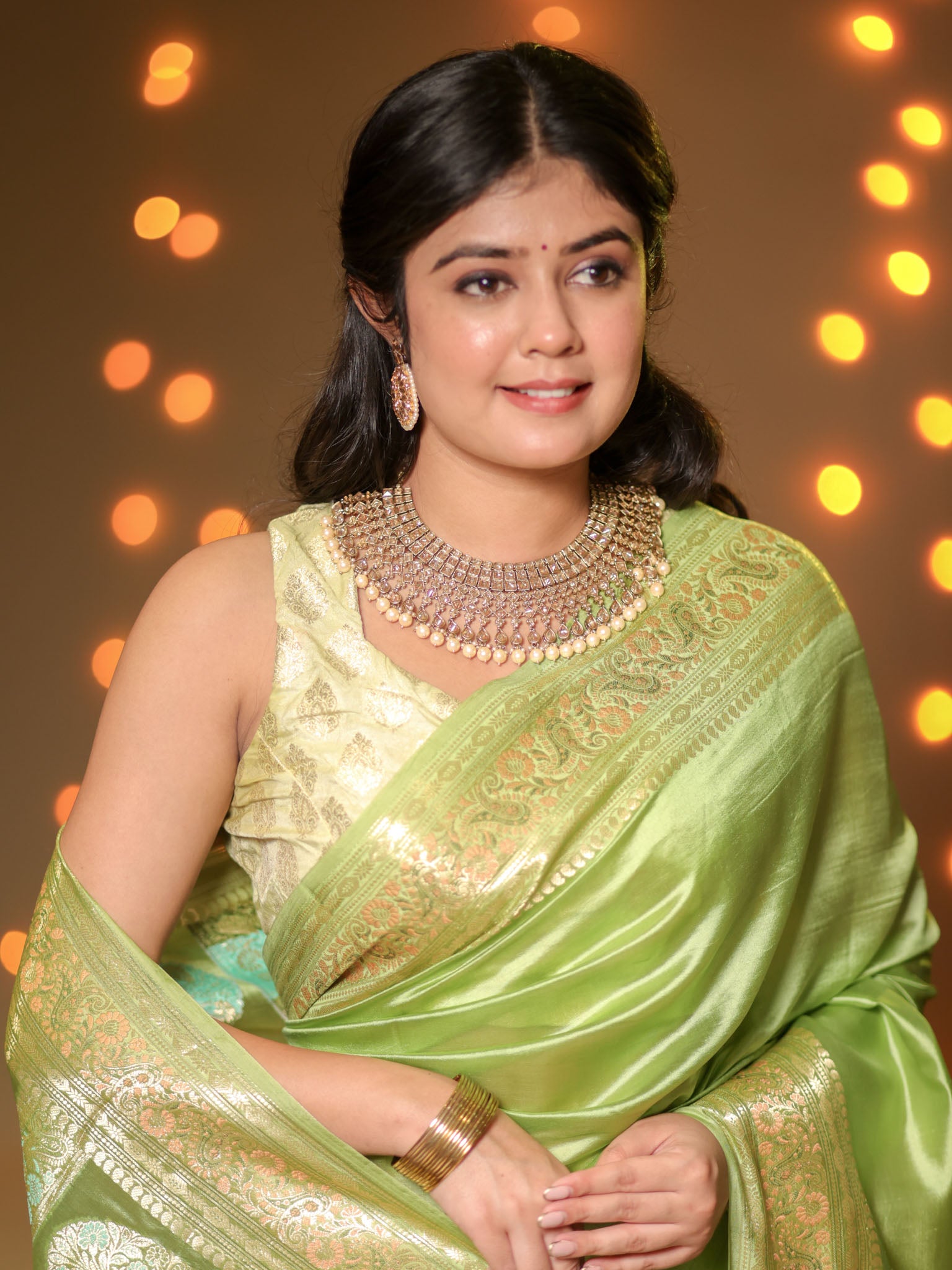 Banarasi Plain Silk Saree With Weaving- Green