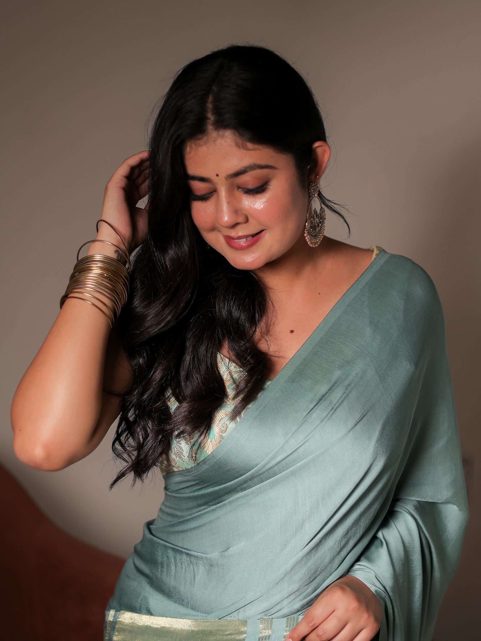 Pastel Blue Plain Modal Lagdi Patta Saree