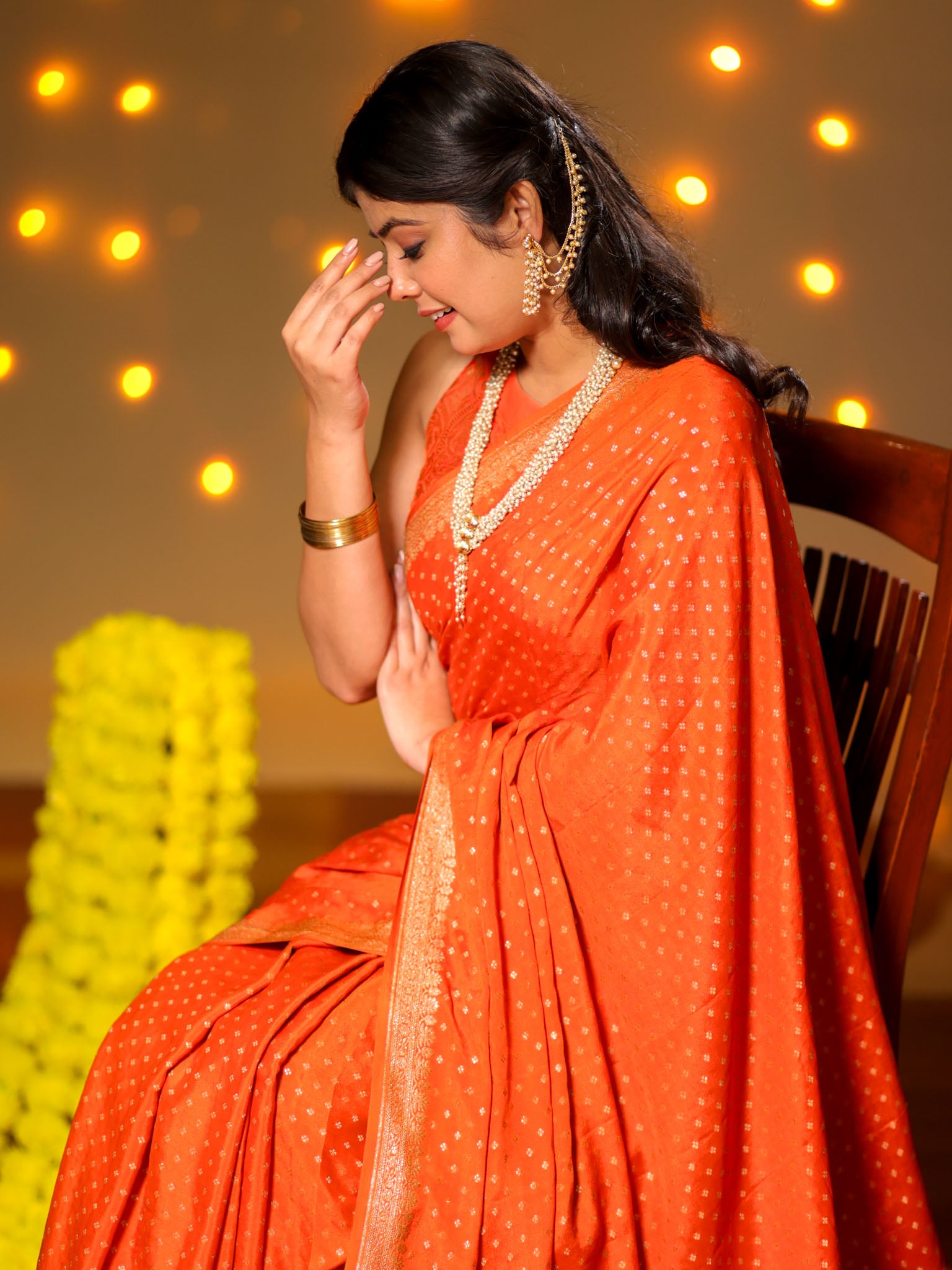 Banarasi Pure Khaddi Georgette Saree With Antique Zari Buti  Weaving- Orange