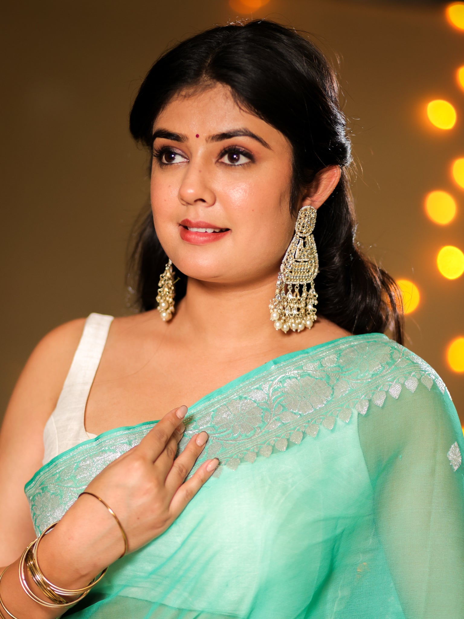 Banarasi Pure Khaddi Georgette Saree With Buti Weaving- Aqua Blue