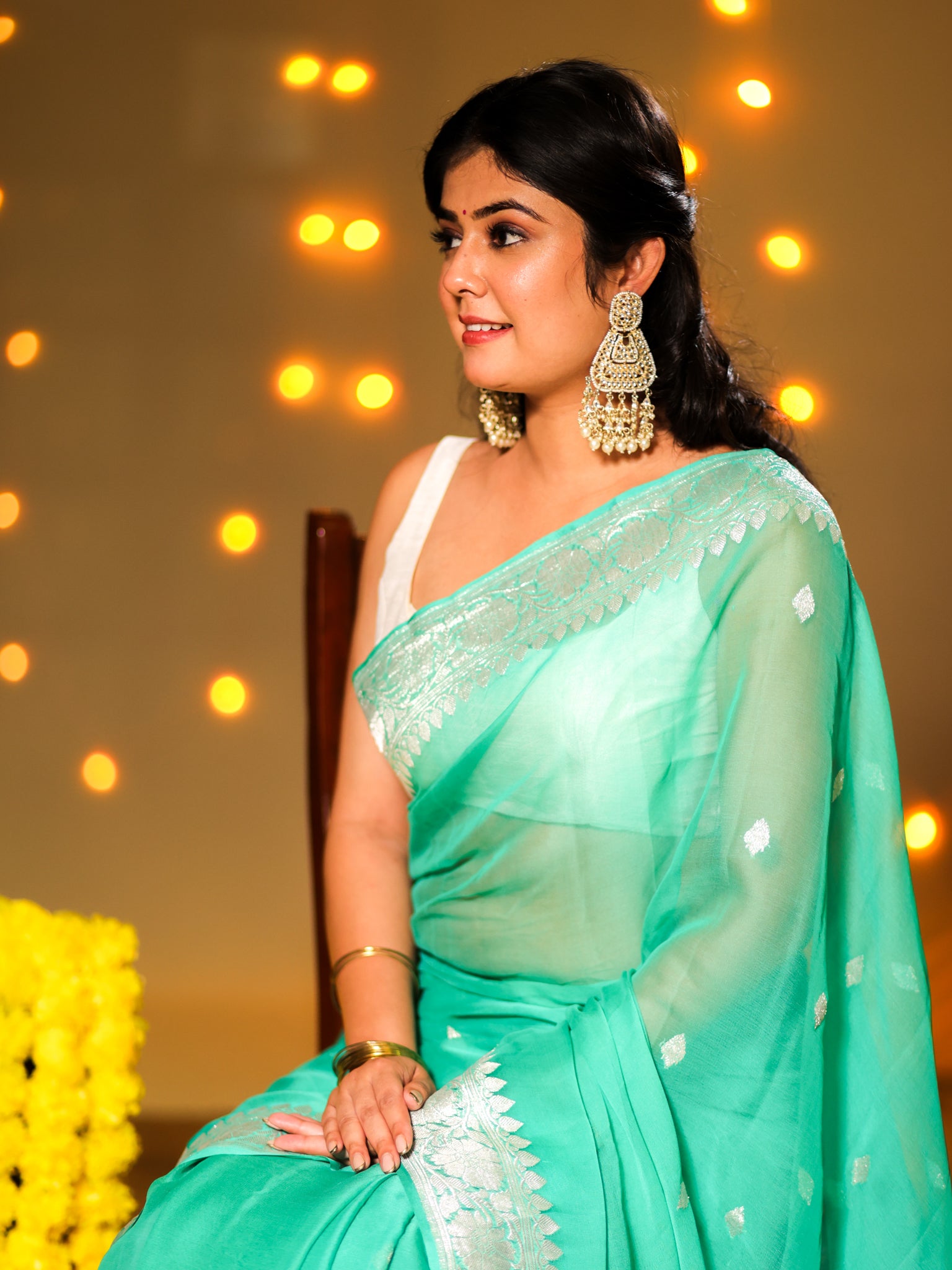 Banarasi Pure Khaddi Georgette Saree With Buti Weaving- Aqua Blue