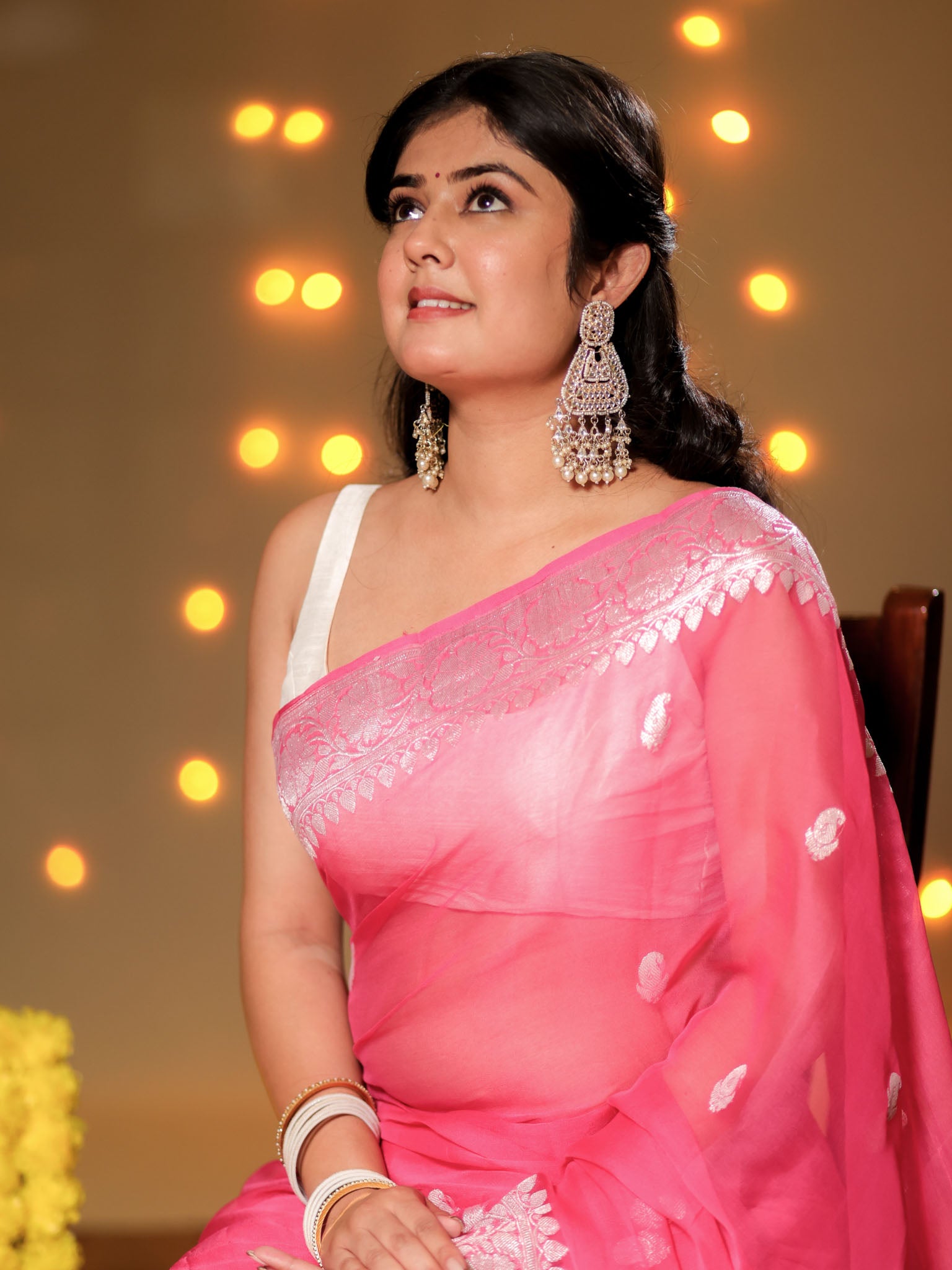 Banarasi Pure Khaddi Georgette Saree With Buti Weaving- Pink